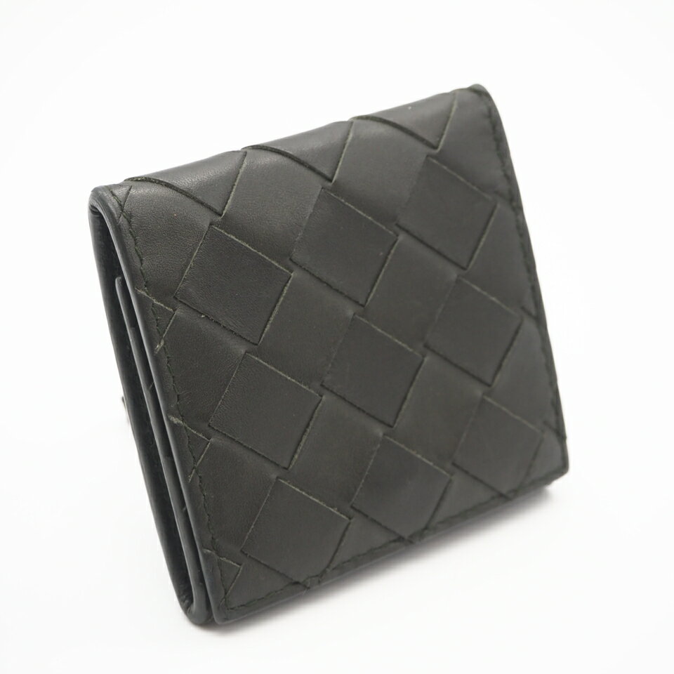 ★3日以内返品可★ BOTTEGAVENETA ボッテガヴェネタ イントレチャート 折り畳みコインケース 596579 コインケース カーキ カーフレザー メンズ【中古】