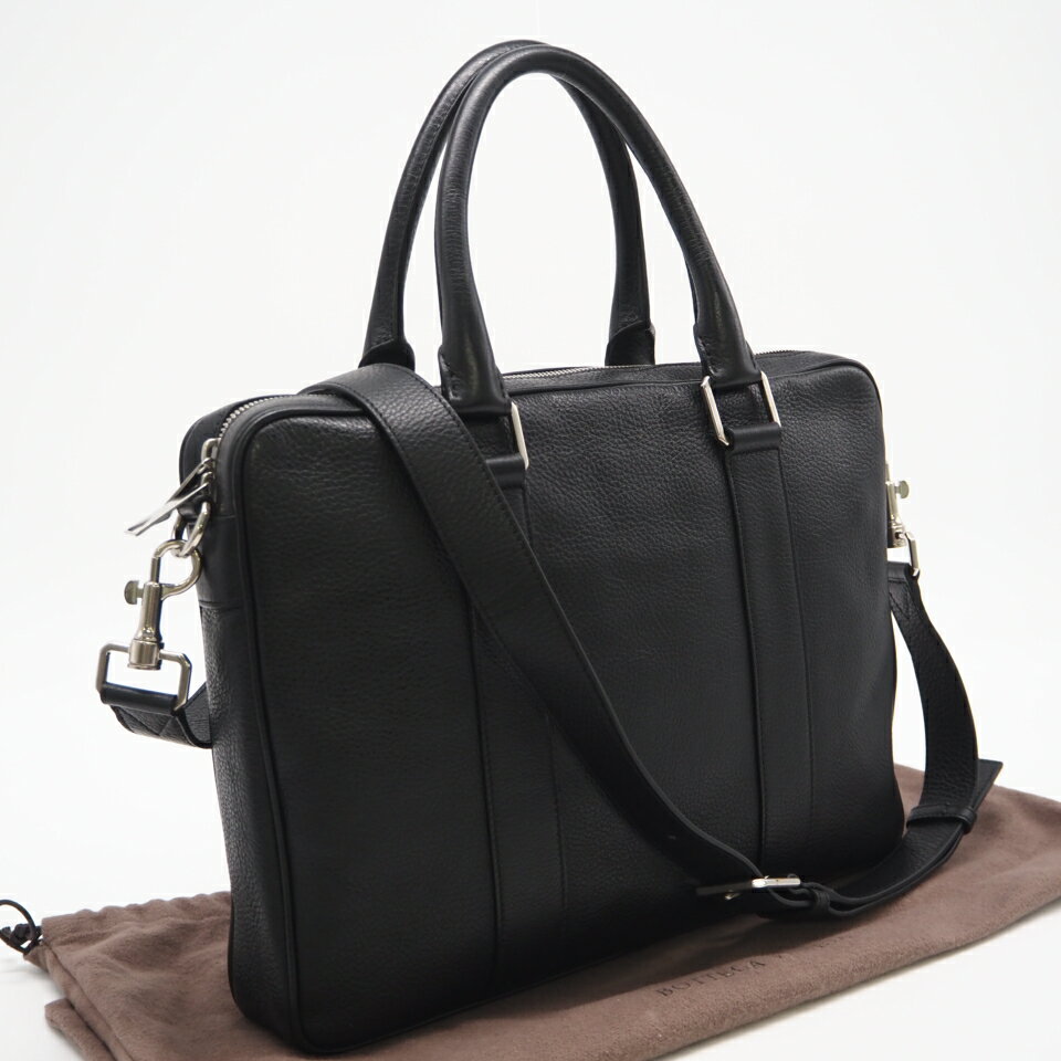 Rakuten - ★3日以内返品可★ 美品 BOTTEGAVENETA ボッテガヴェネタ レザー ブリーフケース 651581 2wayビジネスバッグ ブラック グレインカーフレザー メンズ【中古】