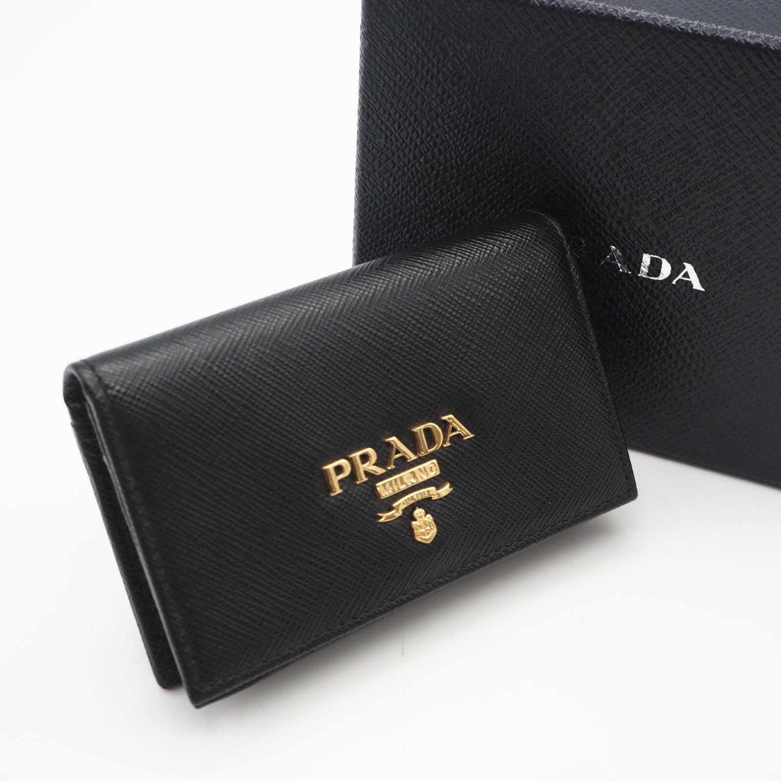 ★3日以内返品可★ 極美品 PRADA プラダ サフィアーノ 二つ折りカードケース 1MC122 カードケース ブラック サフィアーノ メンズ【中古】