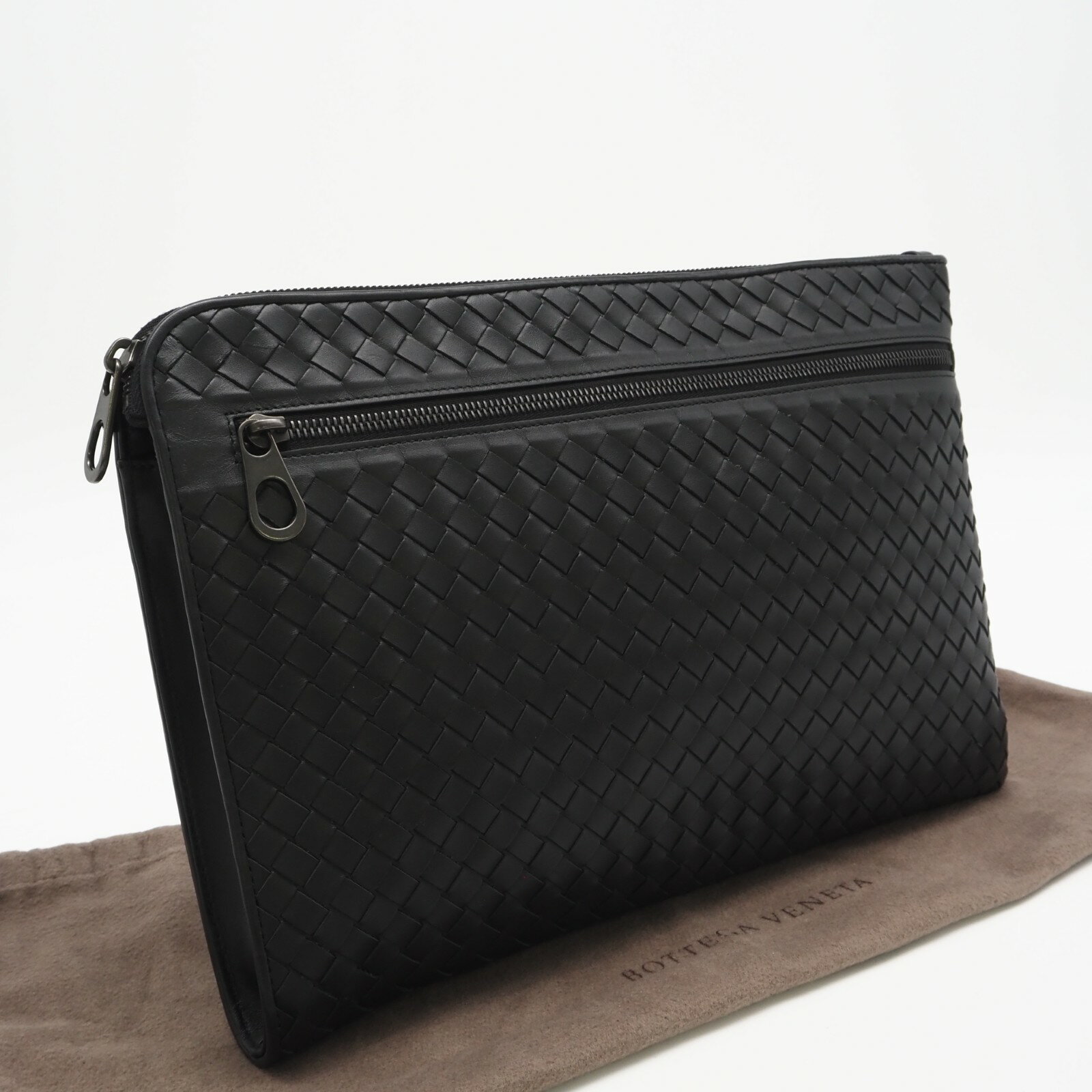 ★3日以内返品可★ 極美品 BOTTEGAVENETA ボッテガヴェネタ イントレチャート クラッチバッグ 406021 クラッチバッグ ブラック カーフレザー メンズ【中古】