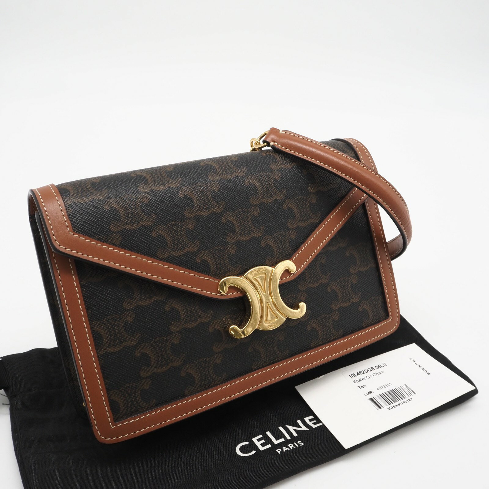 Rakuten - ★3日以内返品可★ 極美品 CELINE セリーヌ トリオンフキャンバス＆カーフスキン チェーンウォレット マーゴ 10L462DQB ショルダーバッグ ブラウン ベージュ キャンバス カーフレザー レディース【中古】