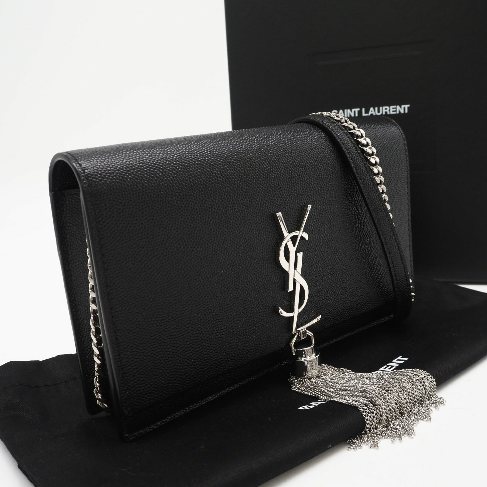 Rakuten - ★3日以内返品可★ 未使用 SAINT LAURENT サンローラン ケイトタッセル スモール チェーンウォレット 452159 ショルダーバッグ ブラック シルバー レザー レディース【中古】