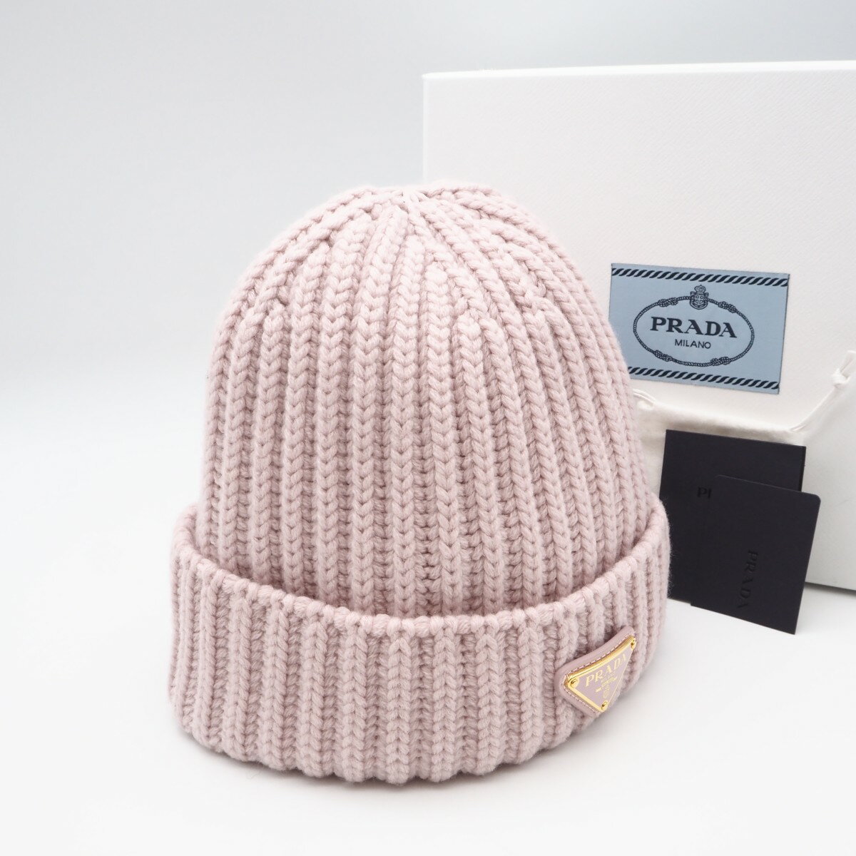 【PRADA/プラダ】 リブ編カシミア混二 ット帽（グレー）新品未使用 s-musee_370823159