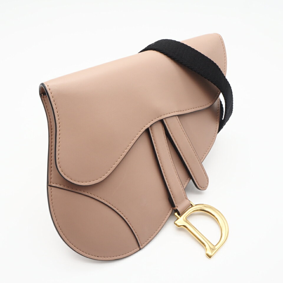 ★3日以内返品可★ 美品 Christian Dior クリスチャンディオール カーフレザー サドル フラットベルトポーチ ウエストバッグ 7526A160036 ボディバッグ ベージュ カーフレザー レディース【中古】
