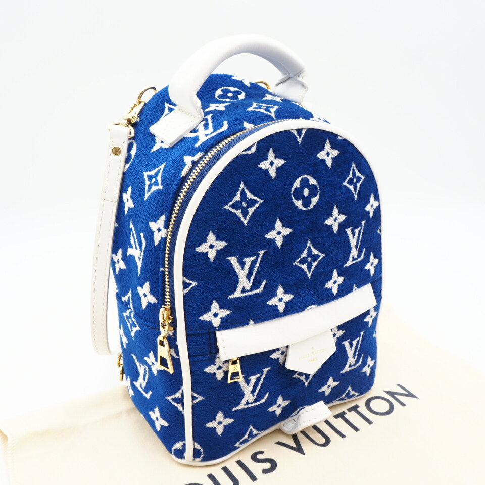 Rakuten - ★3日以内返品可★ 美品 LOUIS VUITTON ルイ・ヴィトン モノグラム ジャガード ベルベット パームスプリングス バックパック MINI M46207 リュック・デイパック ブルー ホワイト モノグラム ジャガード ベルベット レディース【中古】