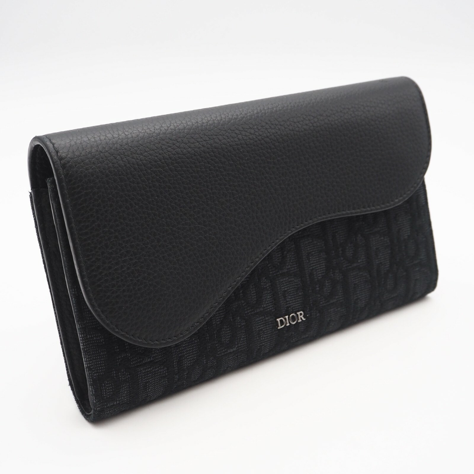 ★3日以内返品可★ 美品 Dior ディオール ディオール オブリーク ジャカード グレインドカーフスキン Saddle ロングウォレット 2ADBC321YKS 長財布 ブラック キャンバス カーフレザー メンズ【中古】