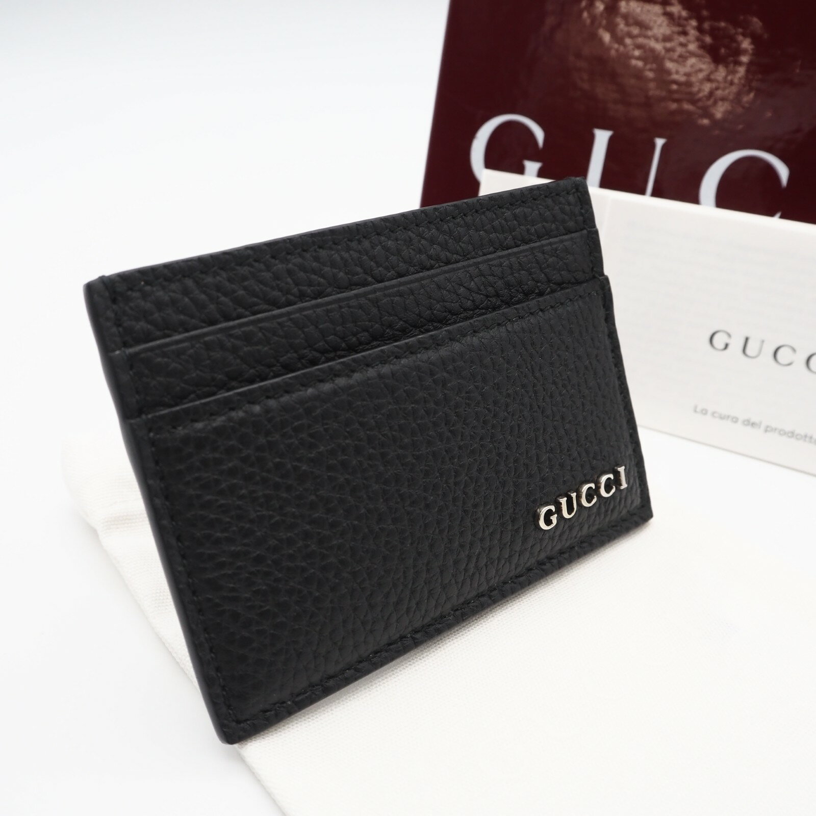 ★3日以内返品可★ 美品 GUCCI グッチ GUCCI ロゴ カードケース 771157 カードケース ブラック レザー メンズ【中古】