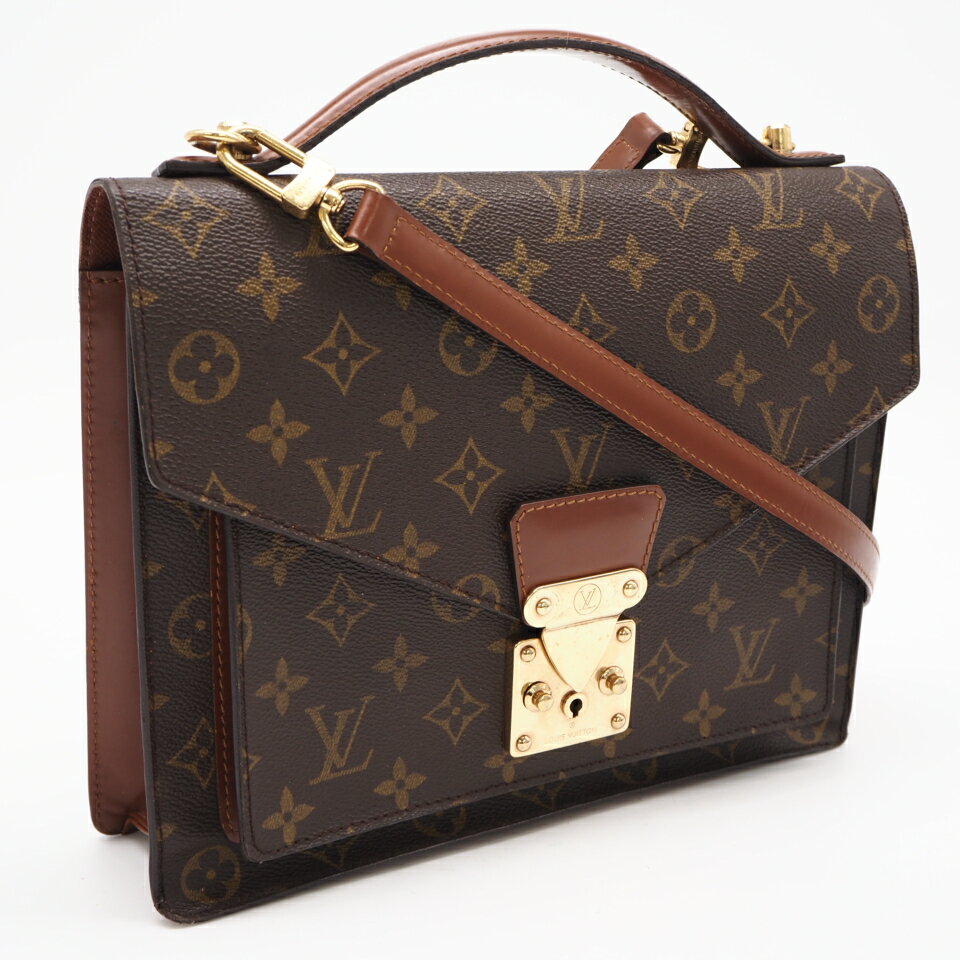 ★3日以内返品可★ LOUIS VUITTON ルイ ヴィトン モノグラム モンソー M51185 ハンドバッグ ブラウン コーティングキャンバス レザー レディース【中古】
