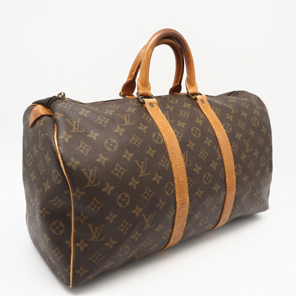 LOUIS VUITTON - ★3日以内返品可★ LOUIS VUITTON ルイ・ヴィトン モノグラム キャンバス キーポル 45 M41428 ボストンバッグ ブラウン コーティングキャンバス レザー レディース【中古】