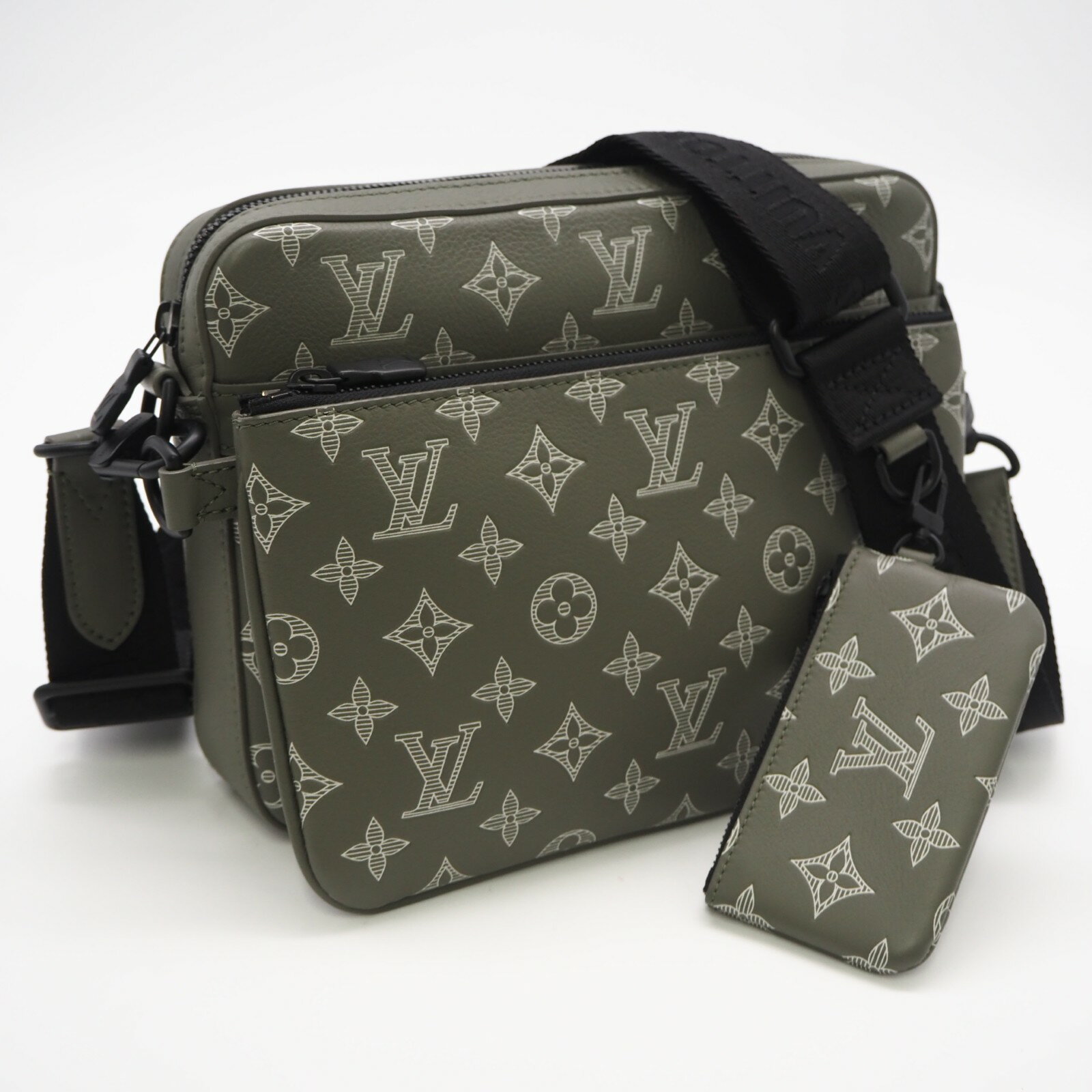 樂天商城 - ★3日以内返品可★ 美品 LOUIS VUITTON ルイ・ヴィトン モノグラム シャドウ トリオメッセンジャー M12490 2wayショルダーバッグ カーキ ホワイト カーフレザー メンズ【中古】