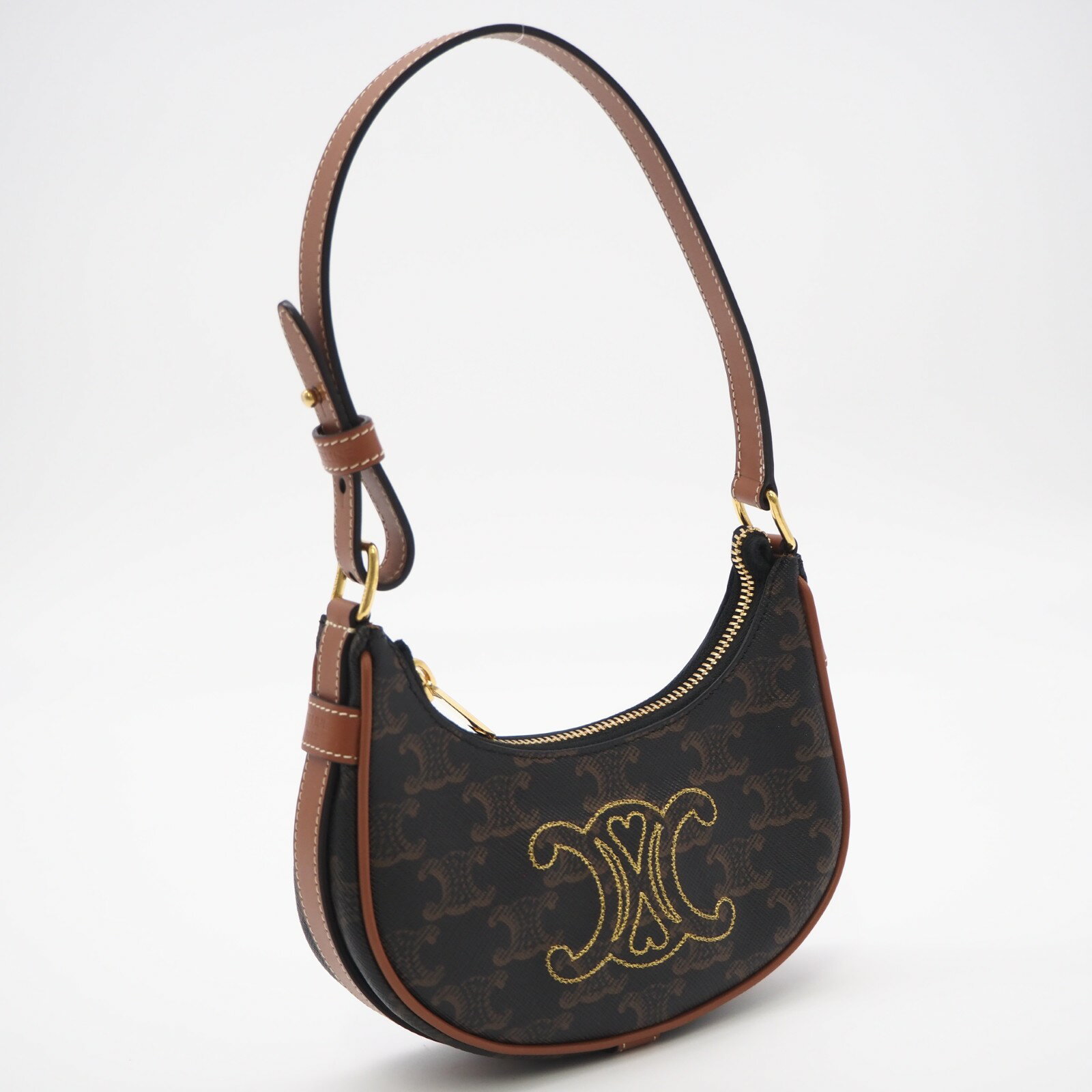 CELINE - ★3日以内返品可★ 極美品 CELINE セリーヌ トリオンフ ミニ アヴァ ワンショルダーバッグ 10I602EB1-04LU ハンドバッグ ブラウン ベージュ コーティングキャンバス レザー レディース【中古】