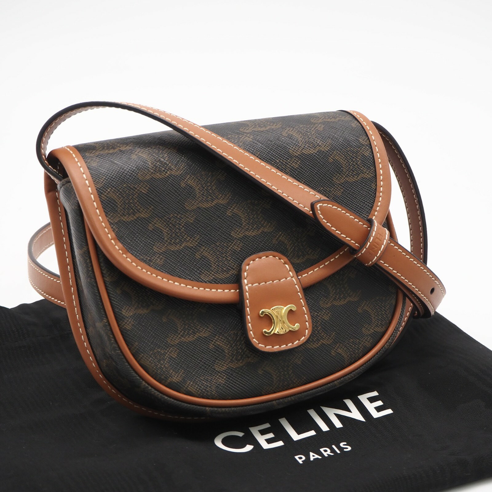樂天商城 - ★3日以内返品可★ 極美品 CELINE セリーヌ トリオンフキャンバス セリーヌ ミニ ブザス 196702BZJ.04LU ショルダーバッグ ブラウン ベージュ コーティングキャンバス レザー レディース【中古】