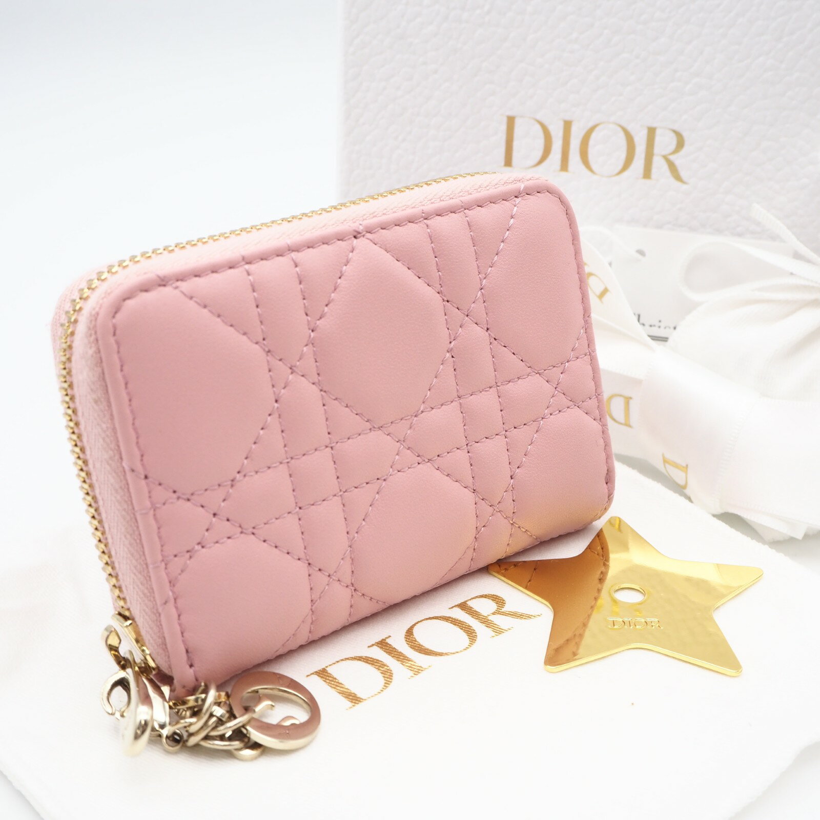CHRISTIAN DIOR - ★3日以内返品可★ 美品 Christian Dior クリスチャンディオール Lady Dior Voyageur スモール ジップコインケース S0985ONMJ コインケース ピンク ラムスキン カーフレザー レディース【中古】