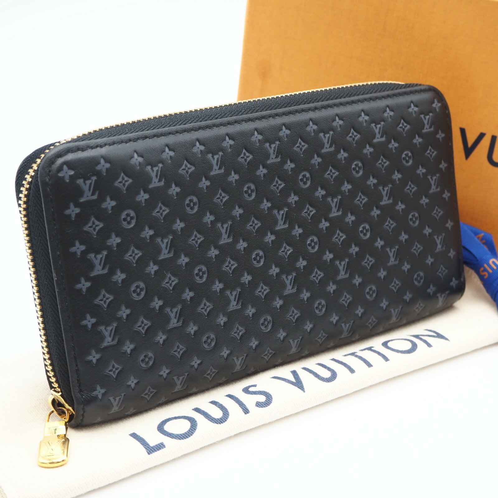 Rakuten - ★3日以内返品可★ 美品 LOUIS VUITTON ルイ・ヴィトン ナノグラム ジッピーウォレット M82233 長財布 ブラック グレー カーフレザー レディース【中古】
