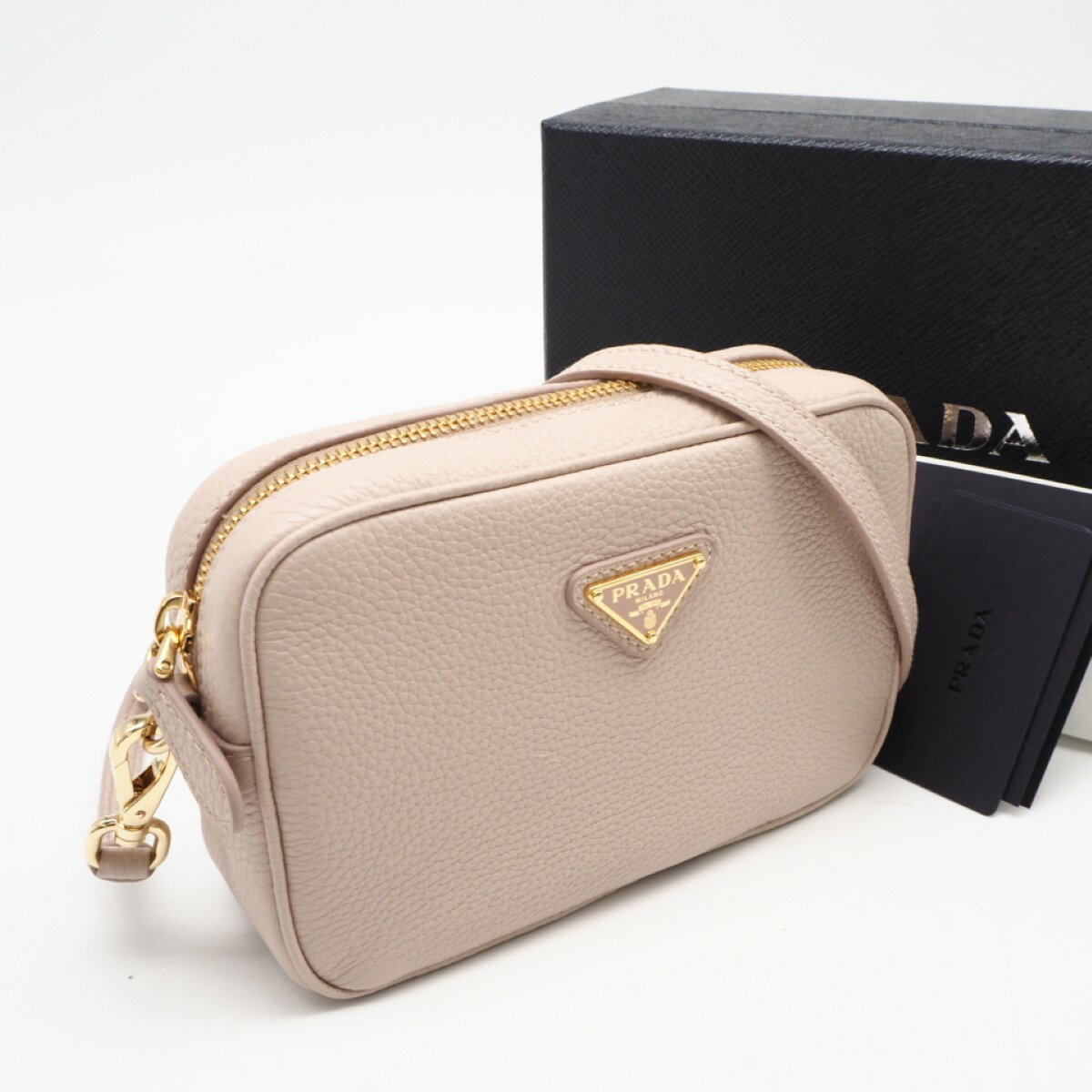 ★3日以内返品可★ 極美品 PRADA プラダ レザー レザー ミニバッグ 1NF060 ショルダーバッグ ピンク ベージュ レザー レディース【中古】