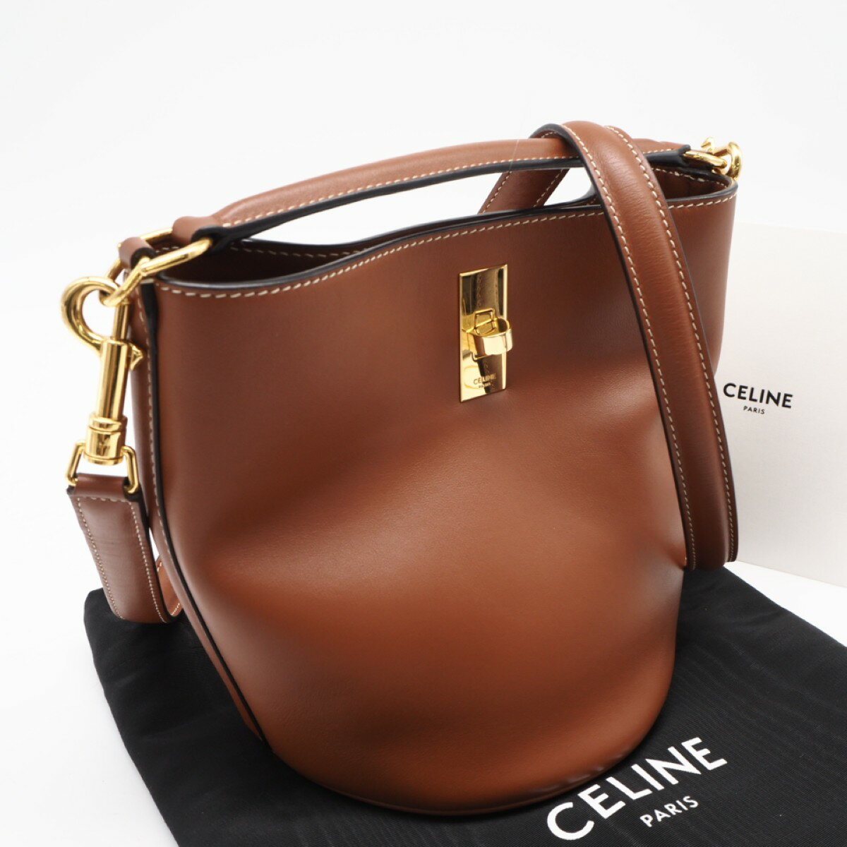 CELINE セリーヌ 2WAY バケット16 ハンドバッグ ショルダーバッグ 肩掛け 斜め掛け かばん 鞄 195573CR4.04LU  カーフスキン   ブラウン 茶 ゴールド金具 レディース 美品【中古品】 brandbrand_200023846019
