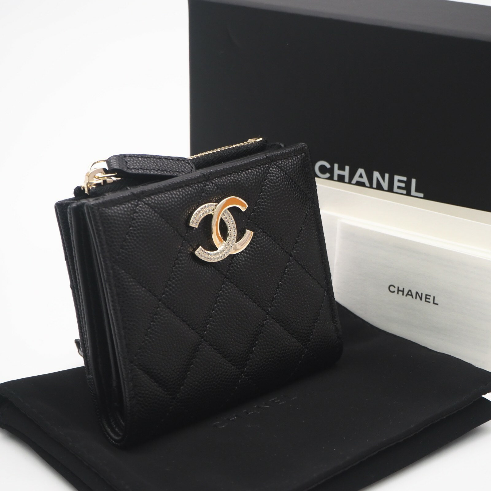 Rakuten - ★3日以内返品可★ 未使用 CHANEL シャネル マトラッセ コンパクトウォレット AP4174 二つ折り財布 ブラック キャビアスキン レディース【中古】
