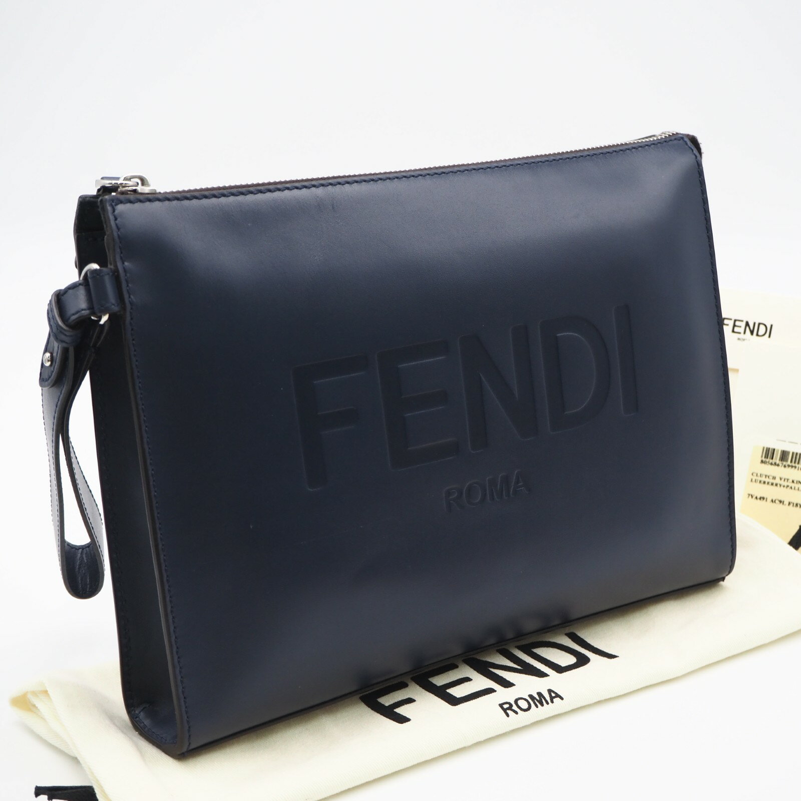 Rakuten - ★3日以内返品可★ 美品 FENDI フェンディ カーフスキン ローマ クラッチバッグ 7VA491 クラッチバッグ ネイビー カーフレザー メンズ【中古】