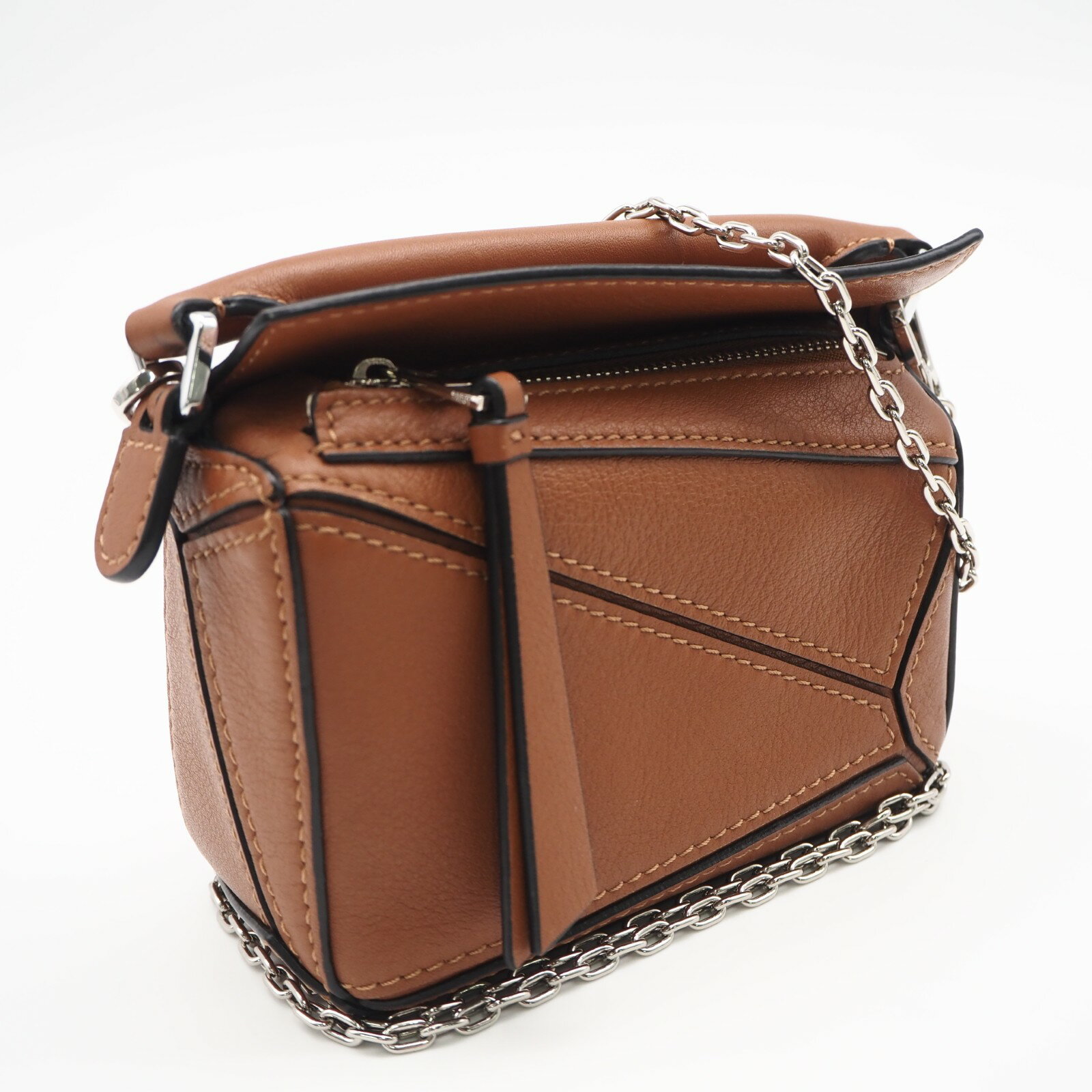 Rakuten - ★3日以内返品可★ 極美品 LOEWE ロエベ カーフスキン PUZZLE EDGE MINI タン A510P88X26 ショルダーバッグ ブラウン カーフレザー レディース【中古】