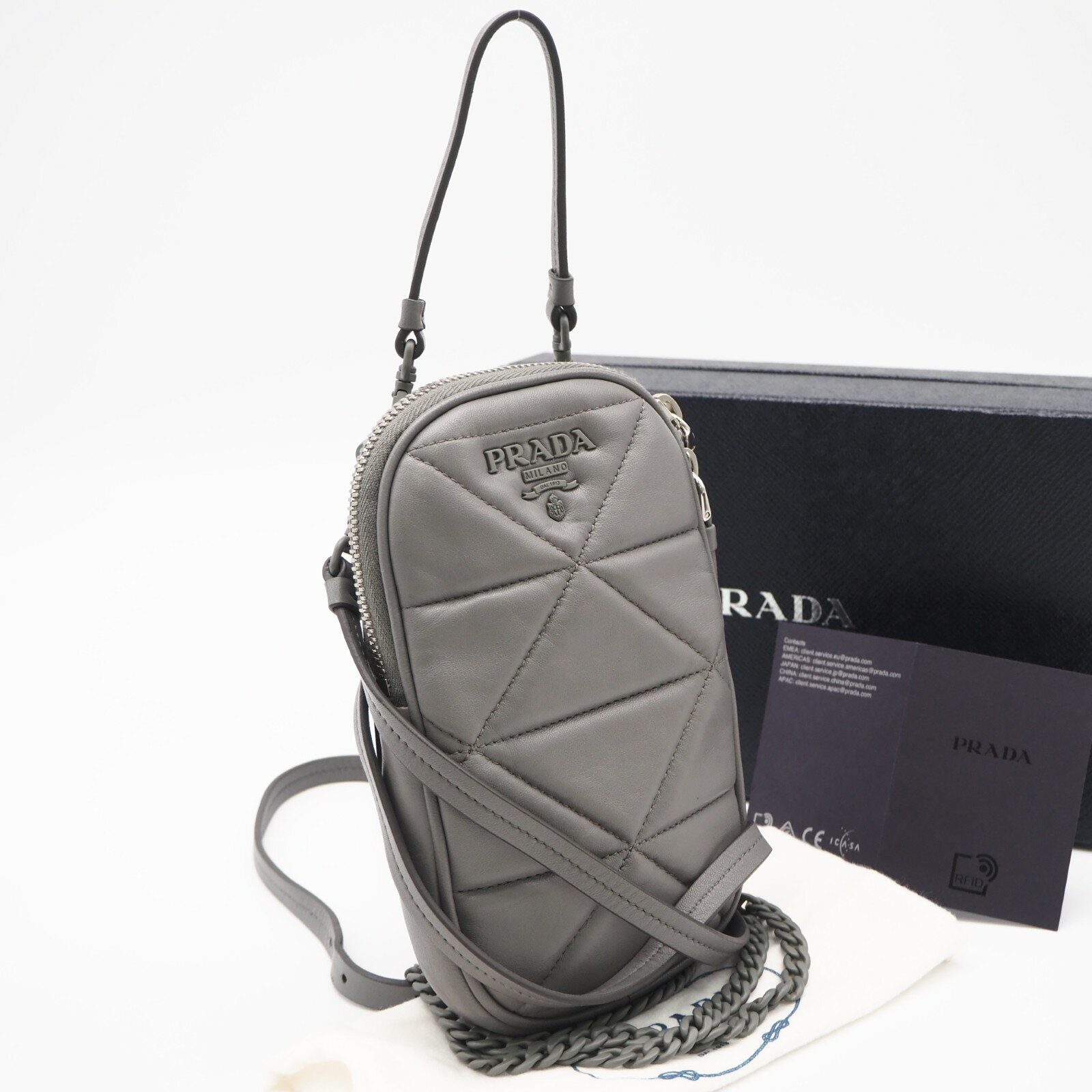 樂天商城 - ★3日以内返品可★ 美品 PRADA プラダ ナッパ スペクトラム インプントゥ フォンポーチ 1DH030 2wayショルダーバッグ グレー ラムスキン レディース【中古】