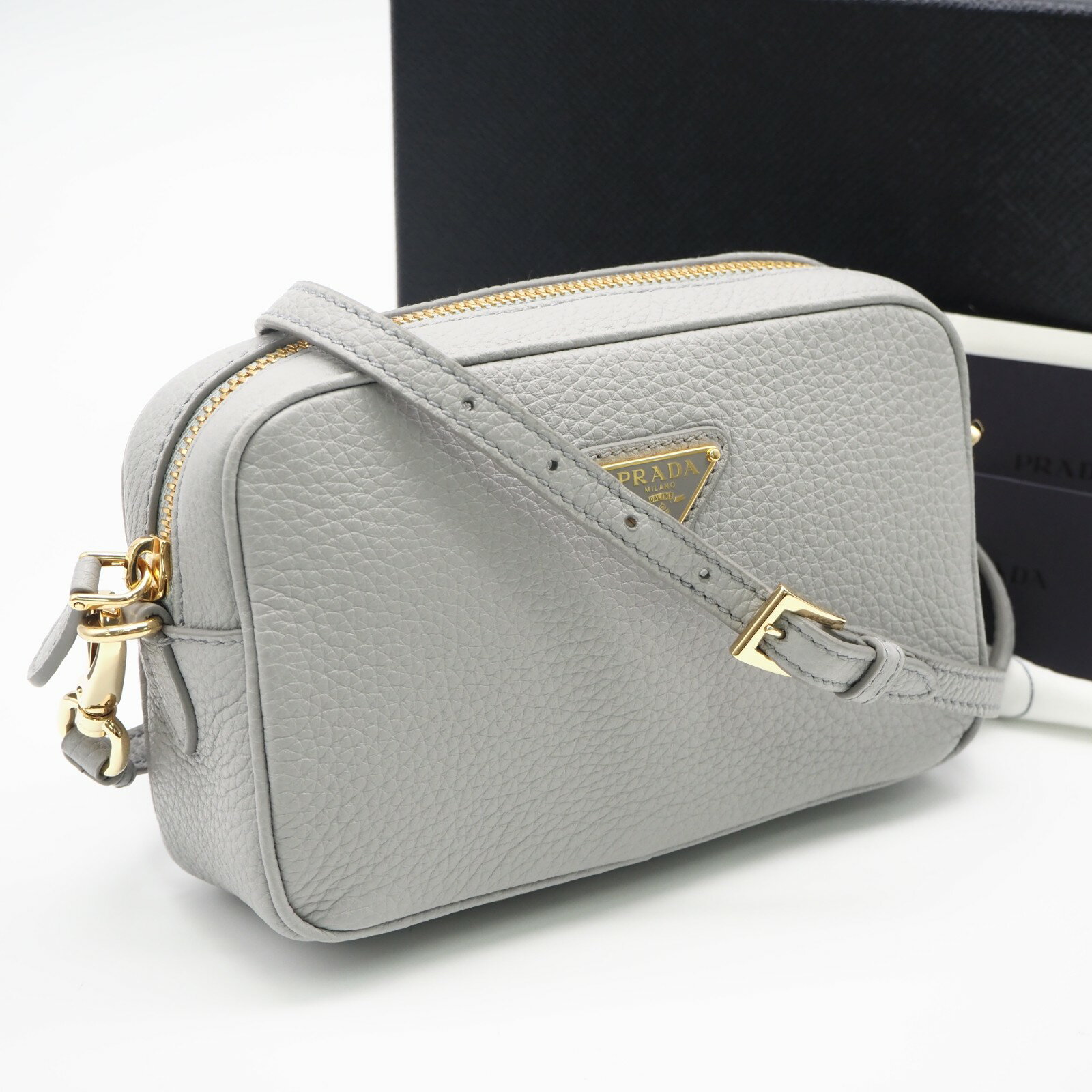 Rakuten - ★3日以内返品可★ 極美品 PRADA プラダ レザー ミニバッグ 1NF060 ショルダーバッグ グレー カーフレザー レディース【中古】