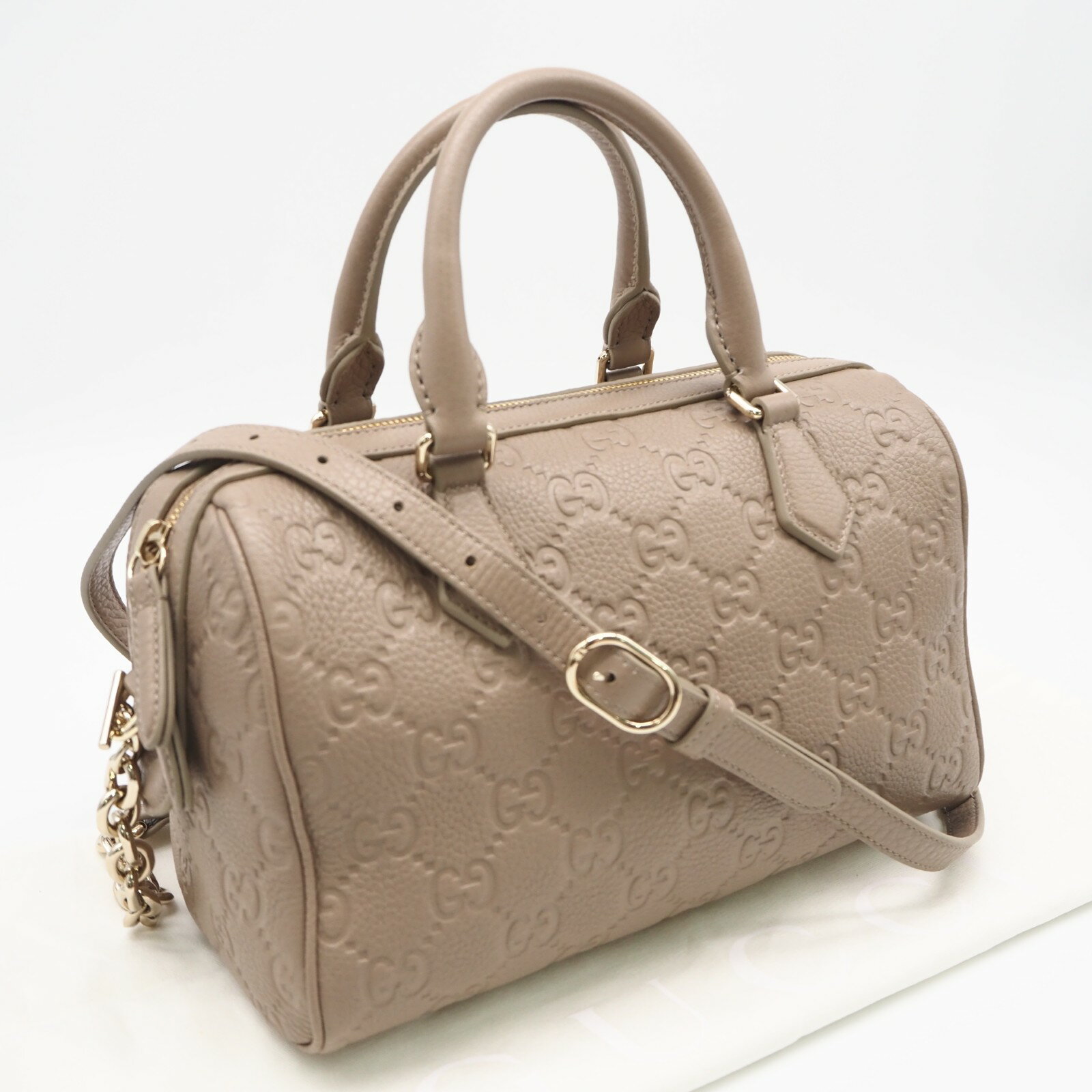 Rakuten - ★3日以内返品可★ 極美品 GUCCI グッチ GGエンブレム スモール トップハンドルバッグ 815255 2wayハンドバッグ ベージュ レザー レディース【中古】
