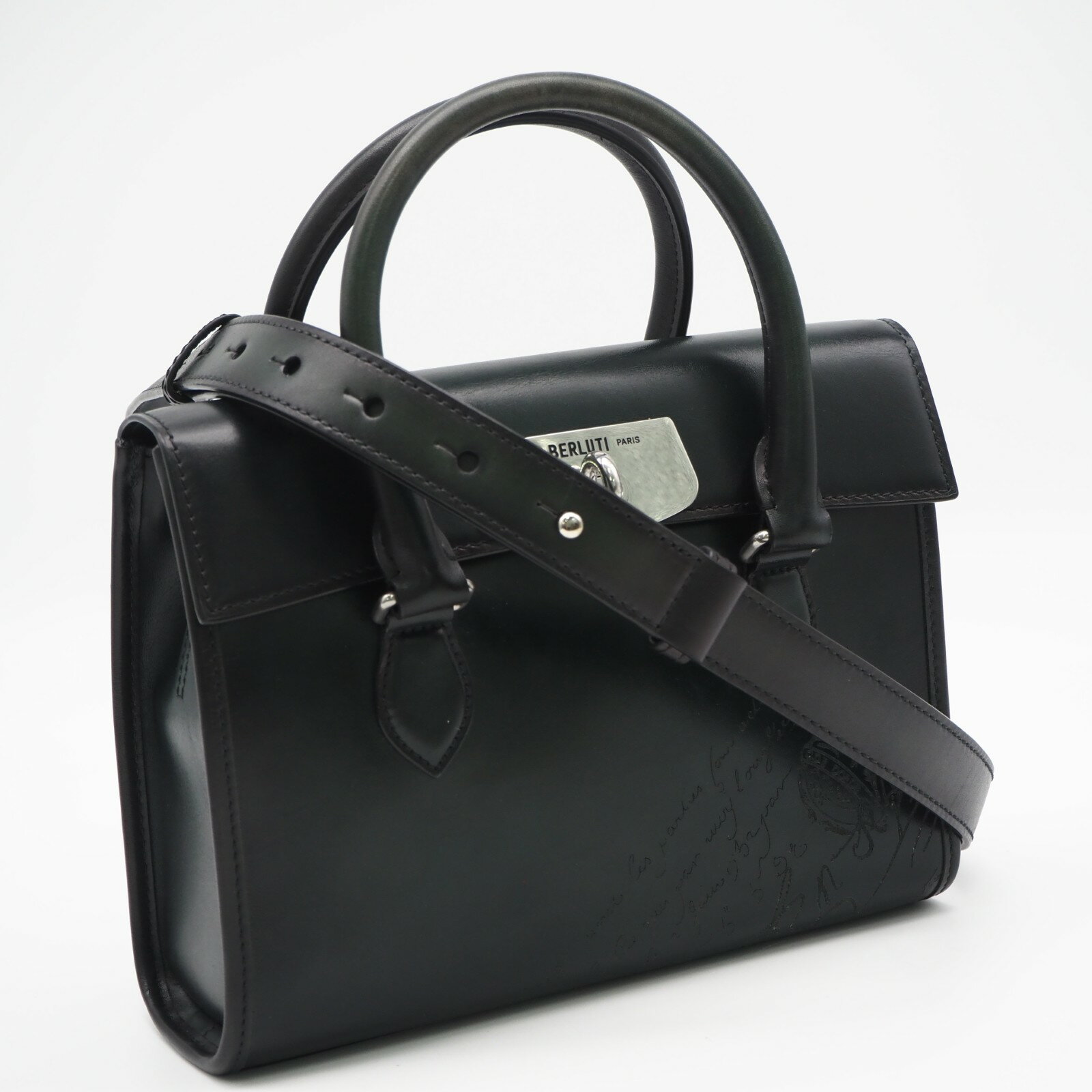 Rakuten - ★3日以内返品可★ 美品 Berluti ベルルッティ レザー スクリット カリグラフィ エミーオガリバー E_MIO_GULLIVER_NEO-V2 2wayハンドバッグ グリーン カーフレザー メンズ【中古】