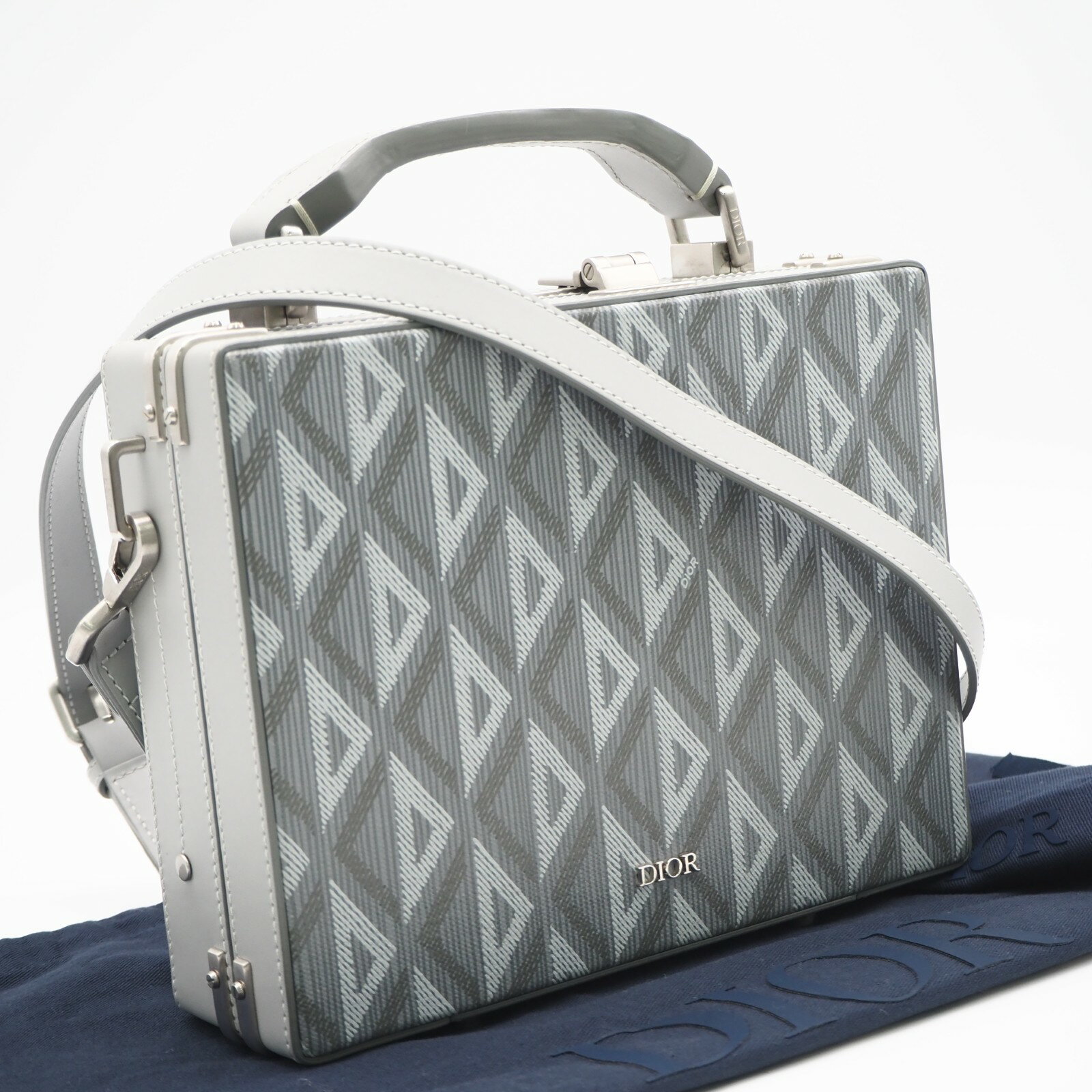 樂天商城 - ★3日以内返品可★ 美品 Dior ディオール レザー CDダイヤモンド ロックケース 1LXBR163CDP_H43E 2wayハンドバッグ グレー レザー レディース【中古】