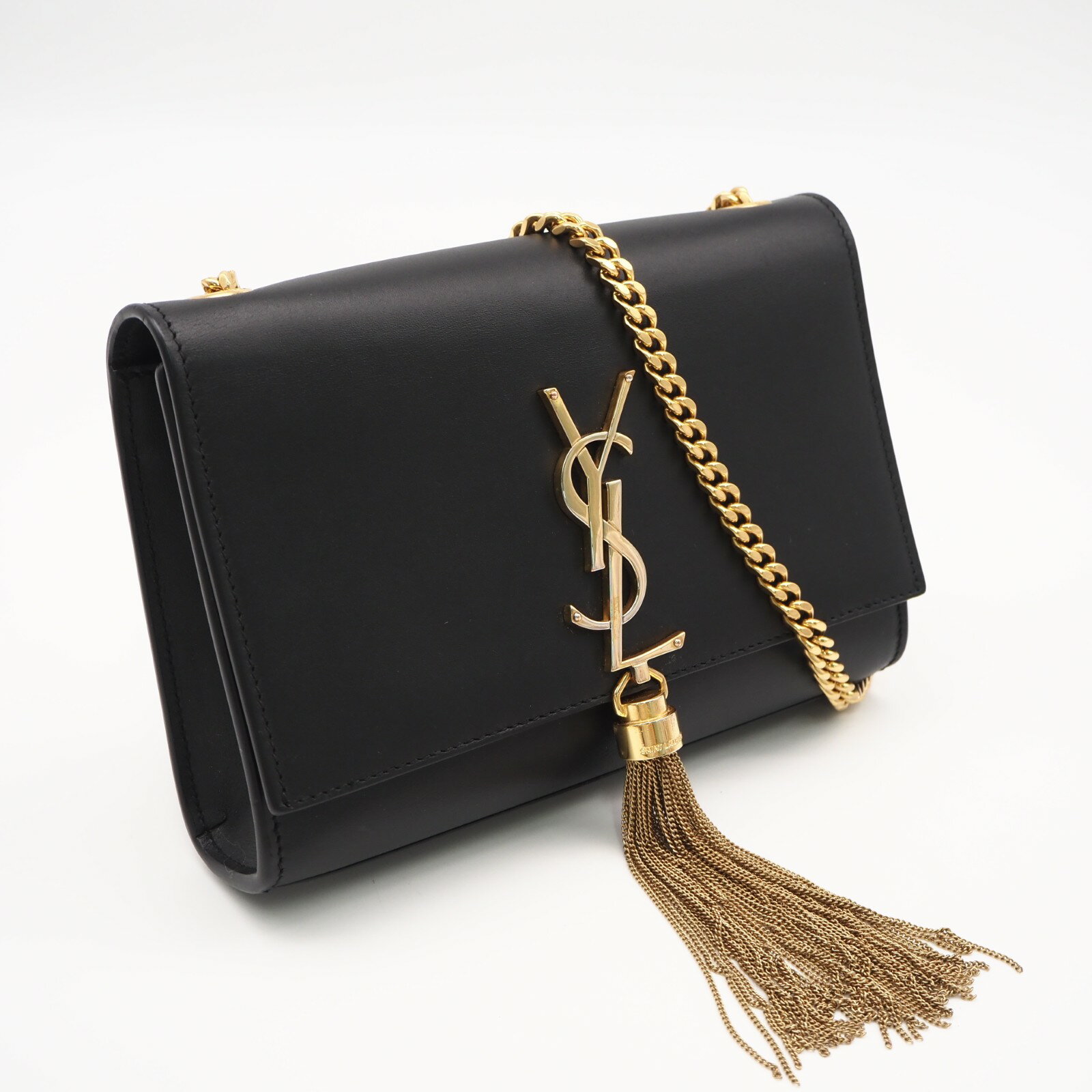 Rakuten - ★3日以内返品可★ 美品 SAINT LAURENT PARIS サンローランパリ カーフスキン ケイト チェーンショルダーバッグ 474366 ショルダーバッグ ブラック カーフレザー レディース【中古】