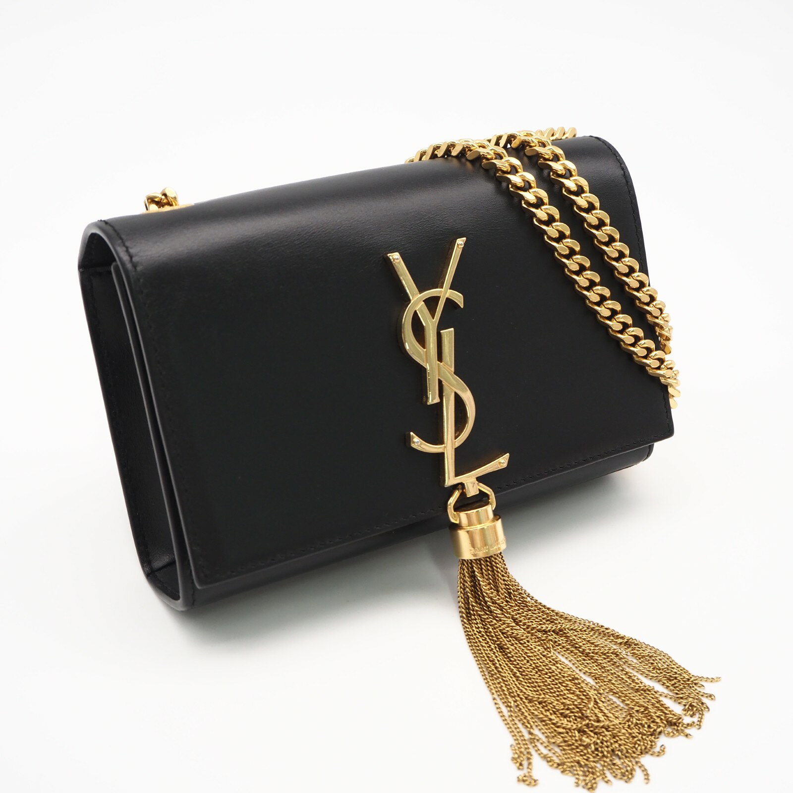 Rakuten - ★3日以内返品可★ 美品 SAINT LAURENT PARIS サンローランパリ カーフスキン ケイト チェーンショルダーバッグ 354120 ショルダーバッグ ブラック カーフレザー レディース【中古】