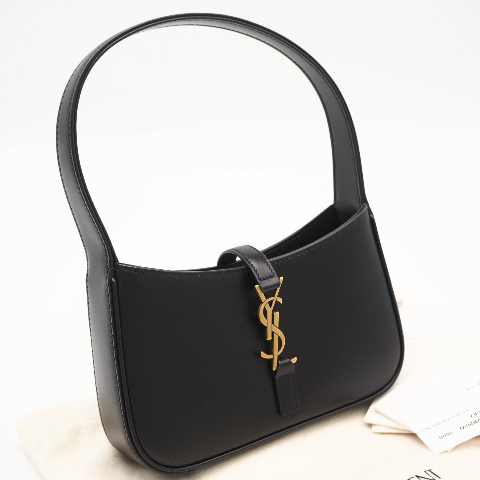 Rakuten - ★3日以内返品可★ 極美品 SAINT LAURENT PARIS サンローランパリ カーフスキンレザー LE 5 A 7 ミニ 710318 ハンドバッグ ブラック カーフレザー レディース【中古】