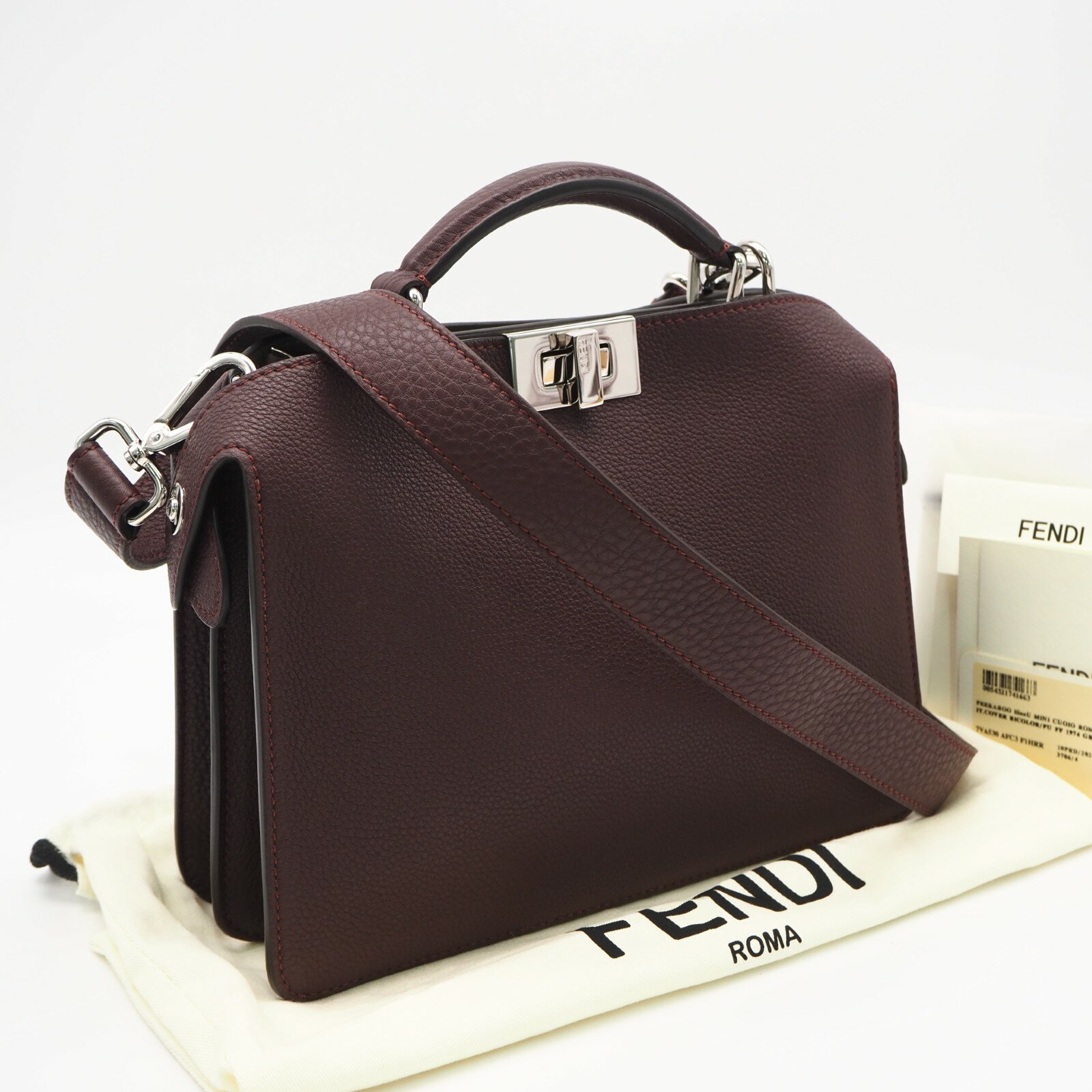 Rakuten - ★3日以内返品可★ 美品 FENDI フェンディ カーフレザー ピーカブー アイシーユー スモール 7VA530 2wayハンドバッグ ボルドー カーフレザー レディース【中古】