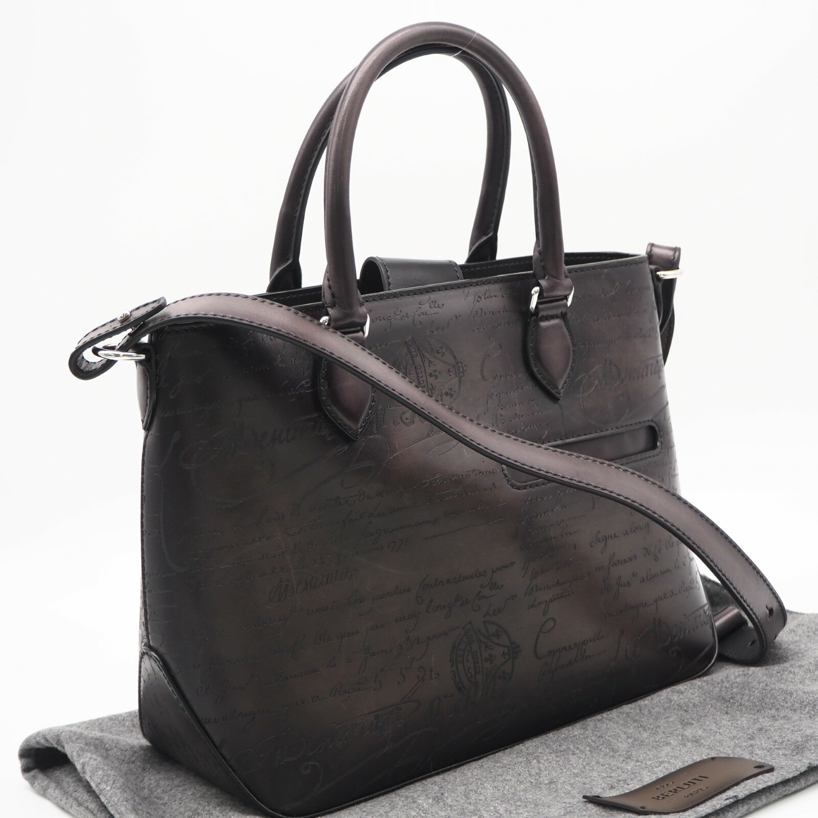 Rakuten - ★3日以内返品可★ 美品 Berluti ベルルッティ ヴェネチア カーフレザー トゥジュール XS トートバッグ nero grigio 257781 2wayハンドバッグ グレー カーフレザー メンズ【中古】