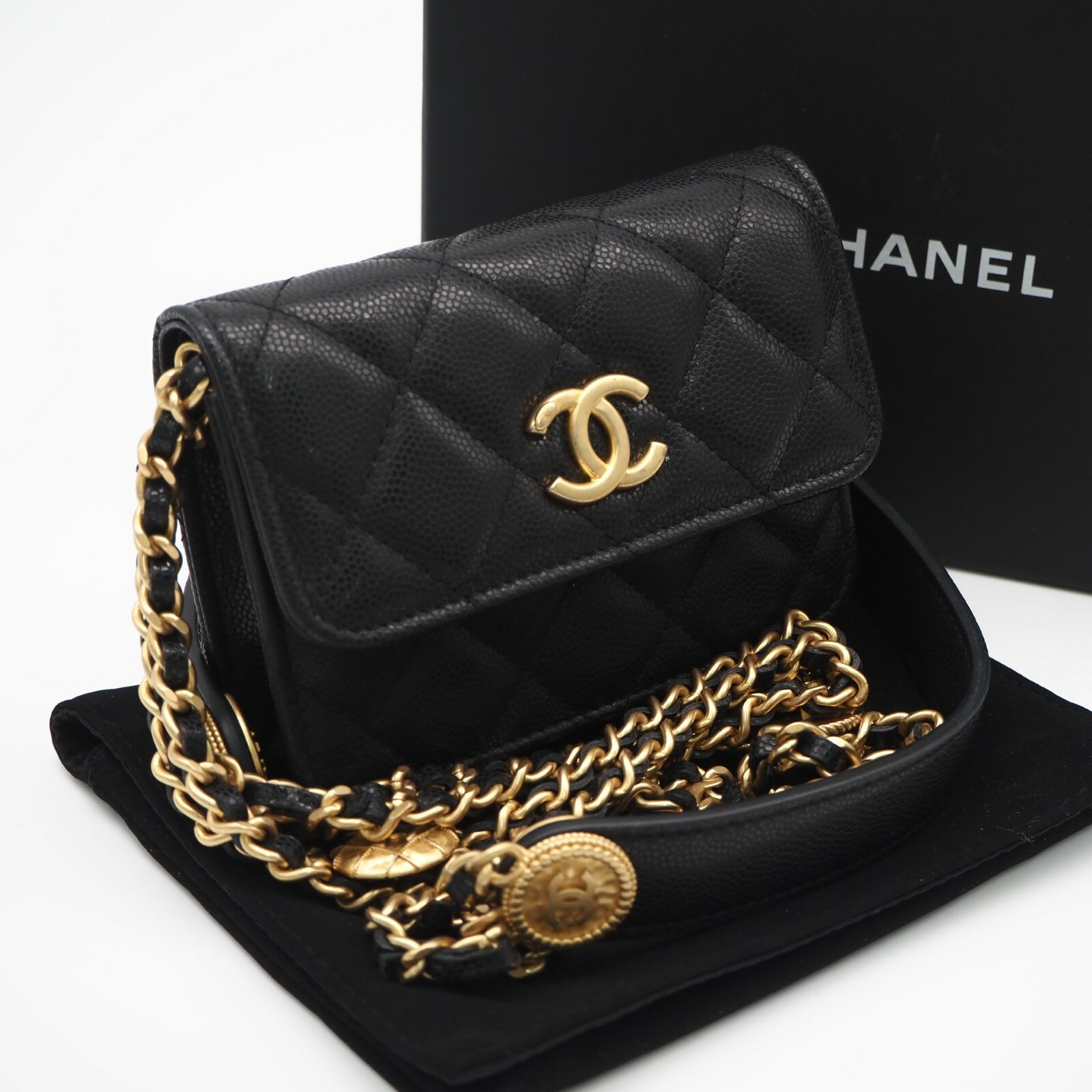Rakuten - ★3日以内返品可★ 美品 CHANEL シャネル キャビアスキン マトラッセ チェーンショルダーバッグ - ショルダーバッグ ブラック キャビアスキン レディース【中古】