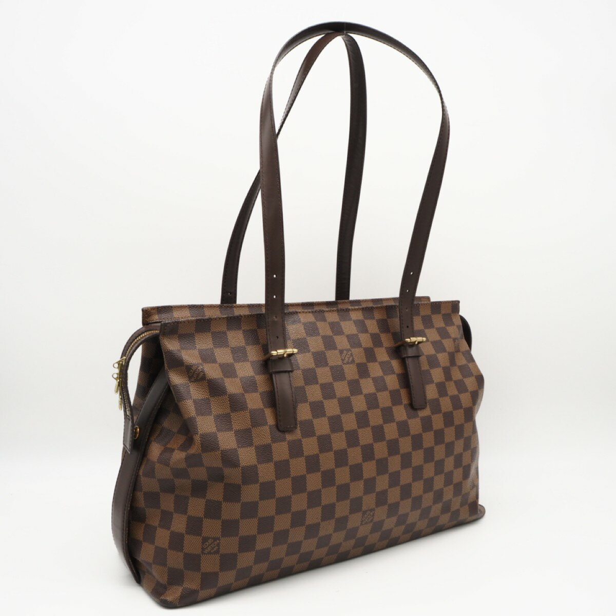 Rakuten - ★3日以内返品可★ LOUIS VUITTON ルイ・ヴィトン ダミエ チェルシー N51119 ハンドバッグ ブラウン コーティングキャンバス レザー レディース【中古】