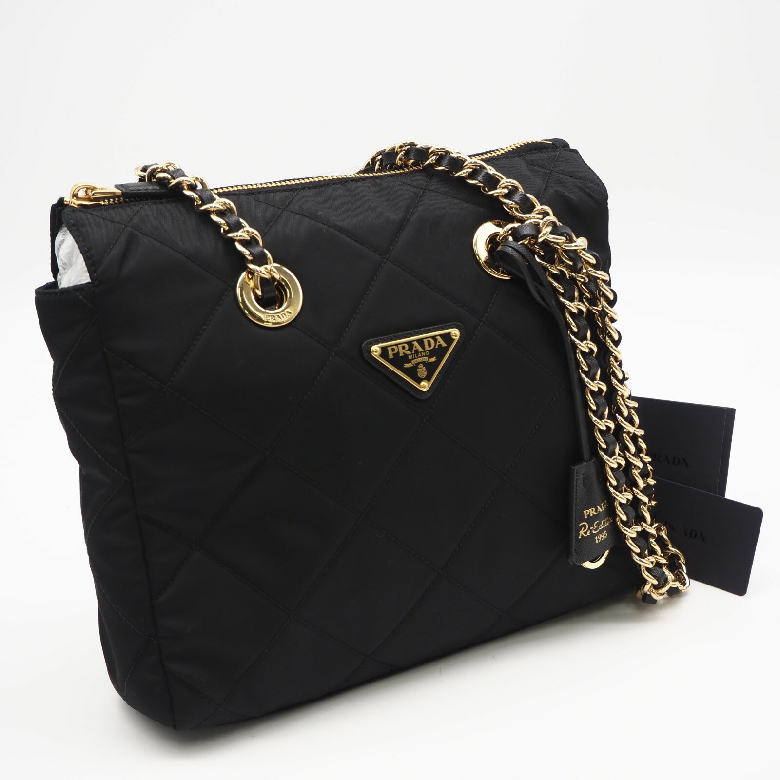 Rakuten - ★3日以内返品可★ 極美品 PRADA プラダ ナイロン Re-Edition1995 Re-Nylon チェーンショルダーバッグ NERO 1bg468 ショルダーバッグ ブラック ナイロン サフィアーノ レディース【中古】