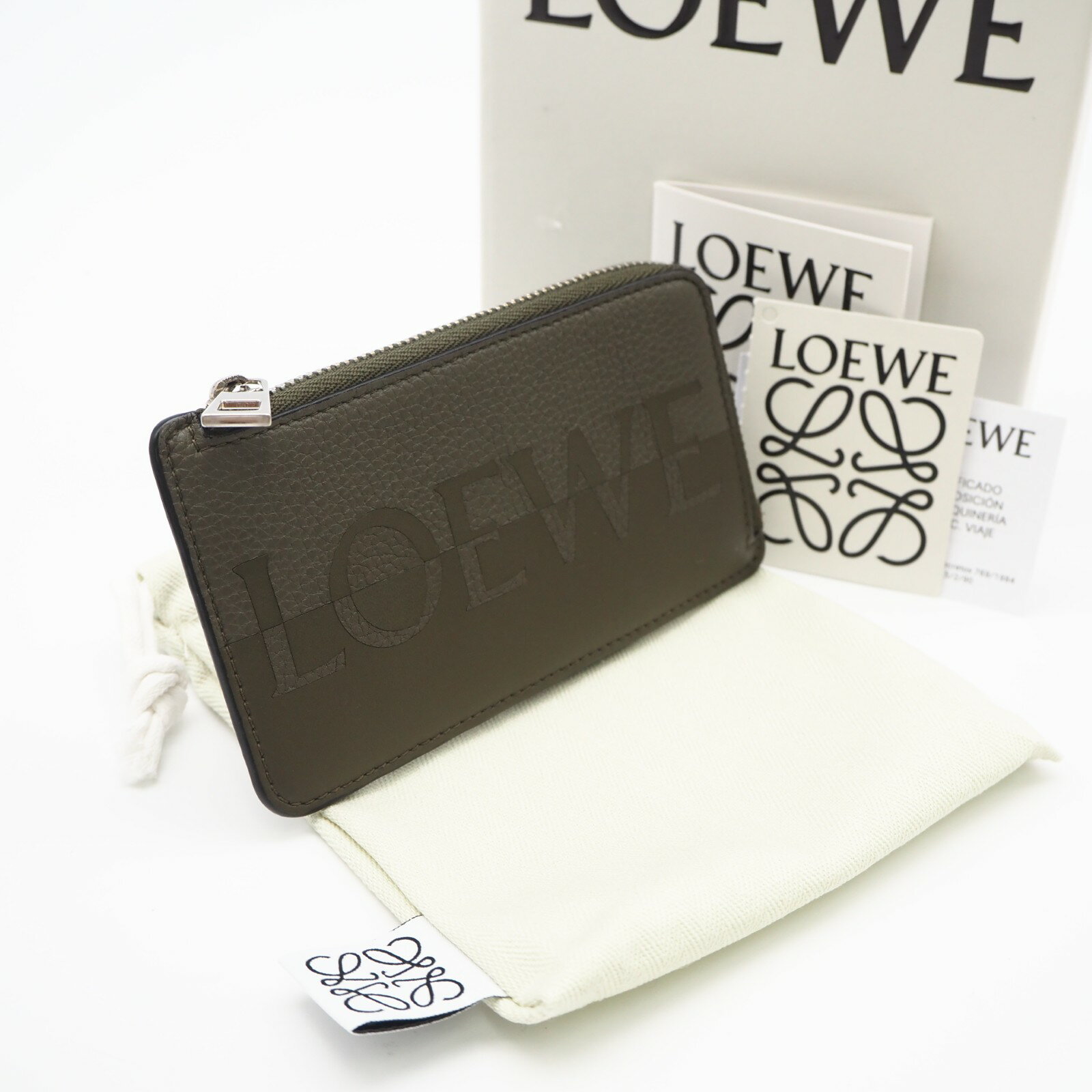 Rakuten - ★3日以内返品可★ 美品 LOEWE ロエベ シグネチャー コイン カードホルダー C314Z40X02 コインケース カーキ オレンジ カーフレザー メンズ【中古】