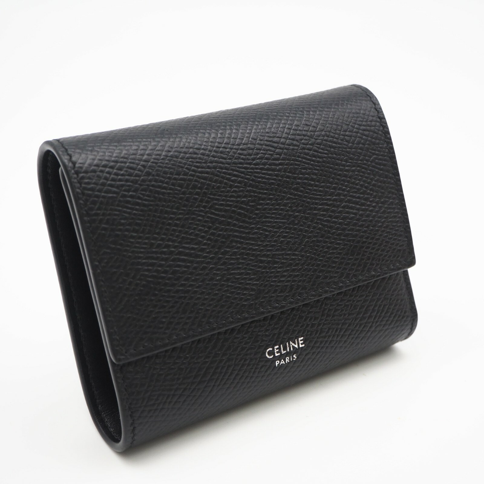 Rakuten - ★3日以内返品可★ 極美品 CELINE セリーヌ グレインドカーフスキン トリフォールドウォレット 10B573 三つ折り財布 ブラック カーフレザー レディース【中古】
