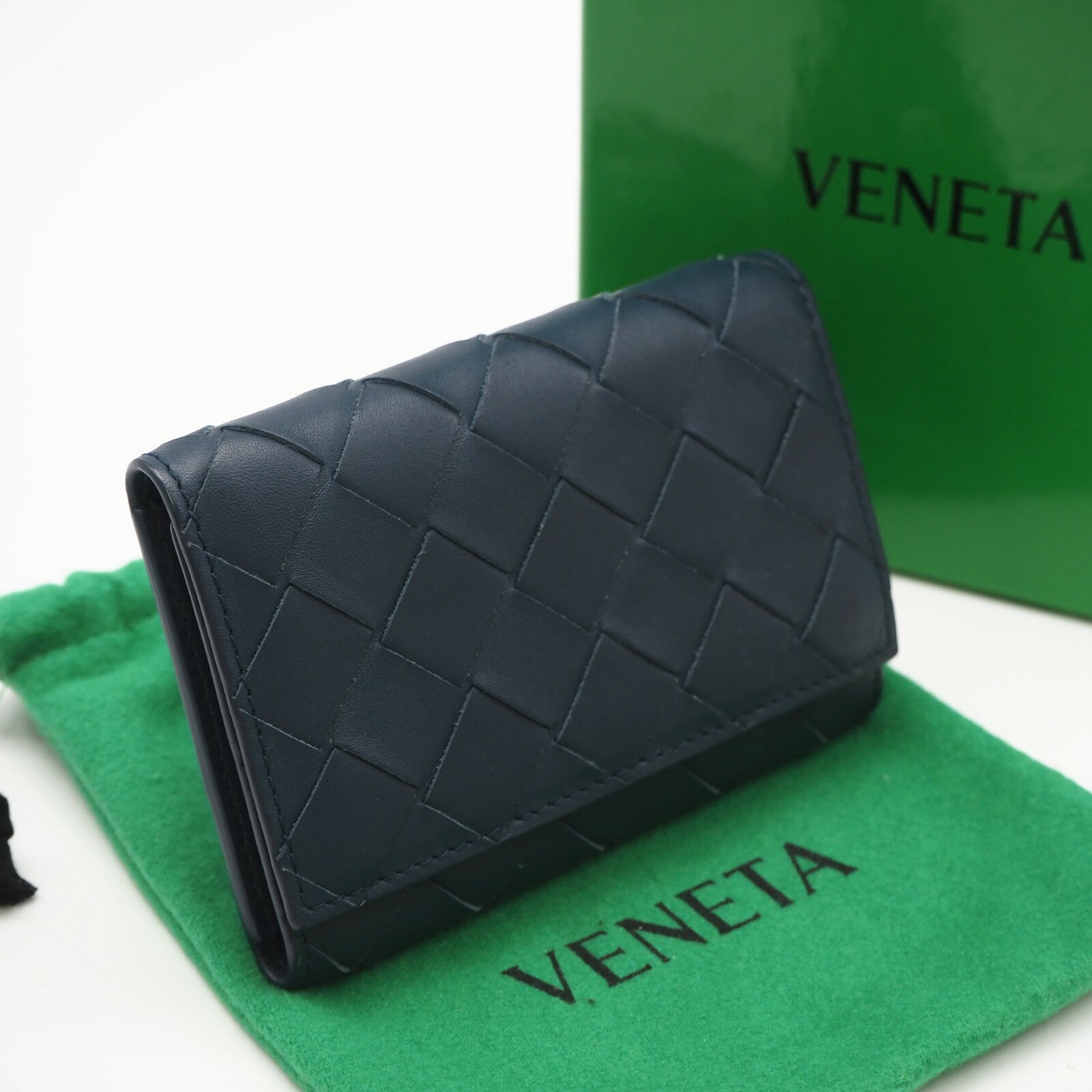 Rakuten - ★3日以内返品可★ 極美品 BOTTEGAVENETA ボッテガヴェネタ イントレチャート 6連キーケース 630336 キーケース ネイビー カーフレザー メンズ【中古】