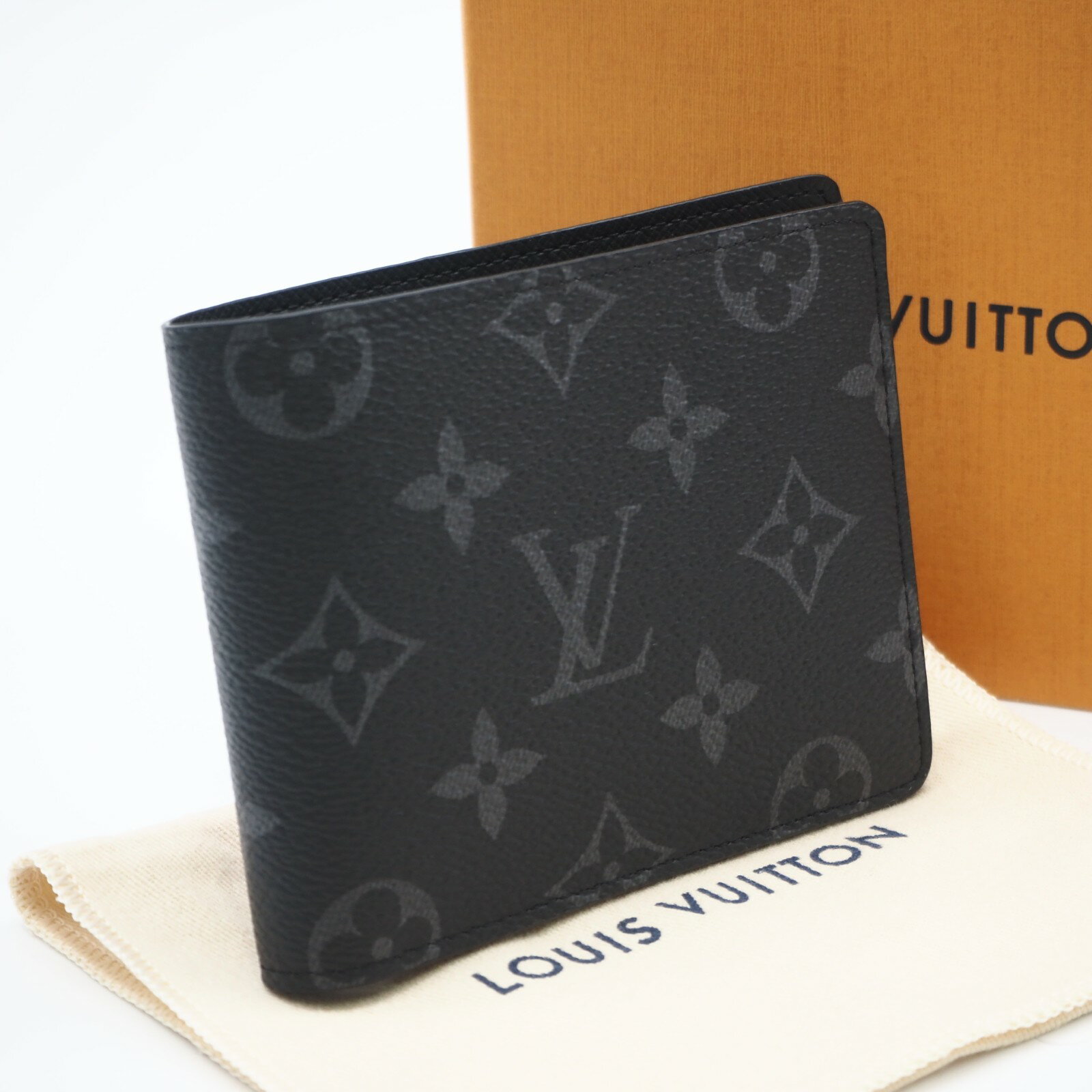 Rakuten - ★3日以内返品可★ 極美品 LOUIS VUITTON ルイ・ヴィトン モノグラム エクリプス ポルトフォイユ スレンダー M62294 二つ折り財布 ブラック グレー コーティングキャンバス レザー メンズ【中古】