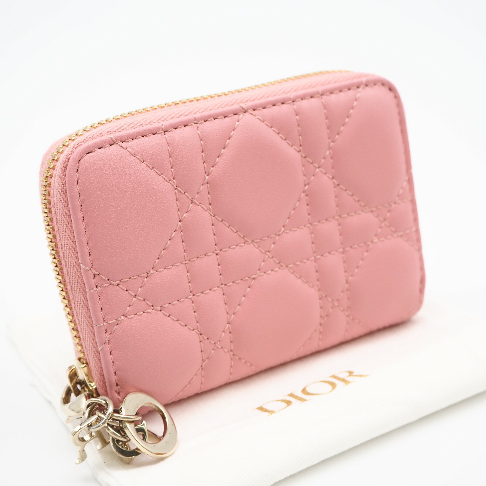 Rakuten - ★3日以内返品可★ 極美品 Christian Dior クリスチャンディオール カナージュ ラムスキン Lady Dior Scarlet ウォレット S6035ONMJ コインケース ピンク ラムスキン レディース【中古】