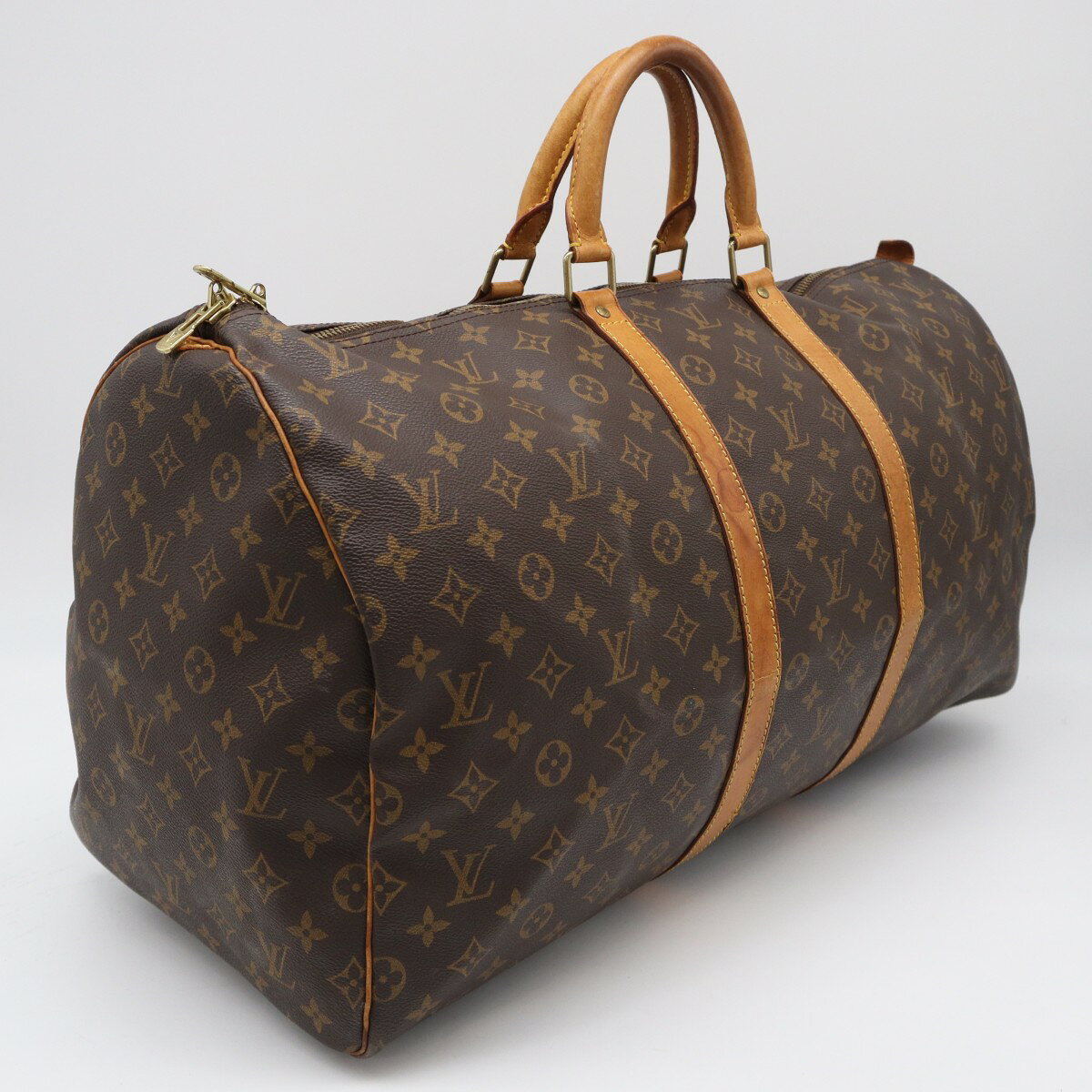 ★3日以内返品可★ LOUIS VUITTON ルイ・ヴィトン モノグラム キーポル55 M41424 ボストンバッグ ブラウン コーティングキャンバス レザー メンズ【中古】