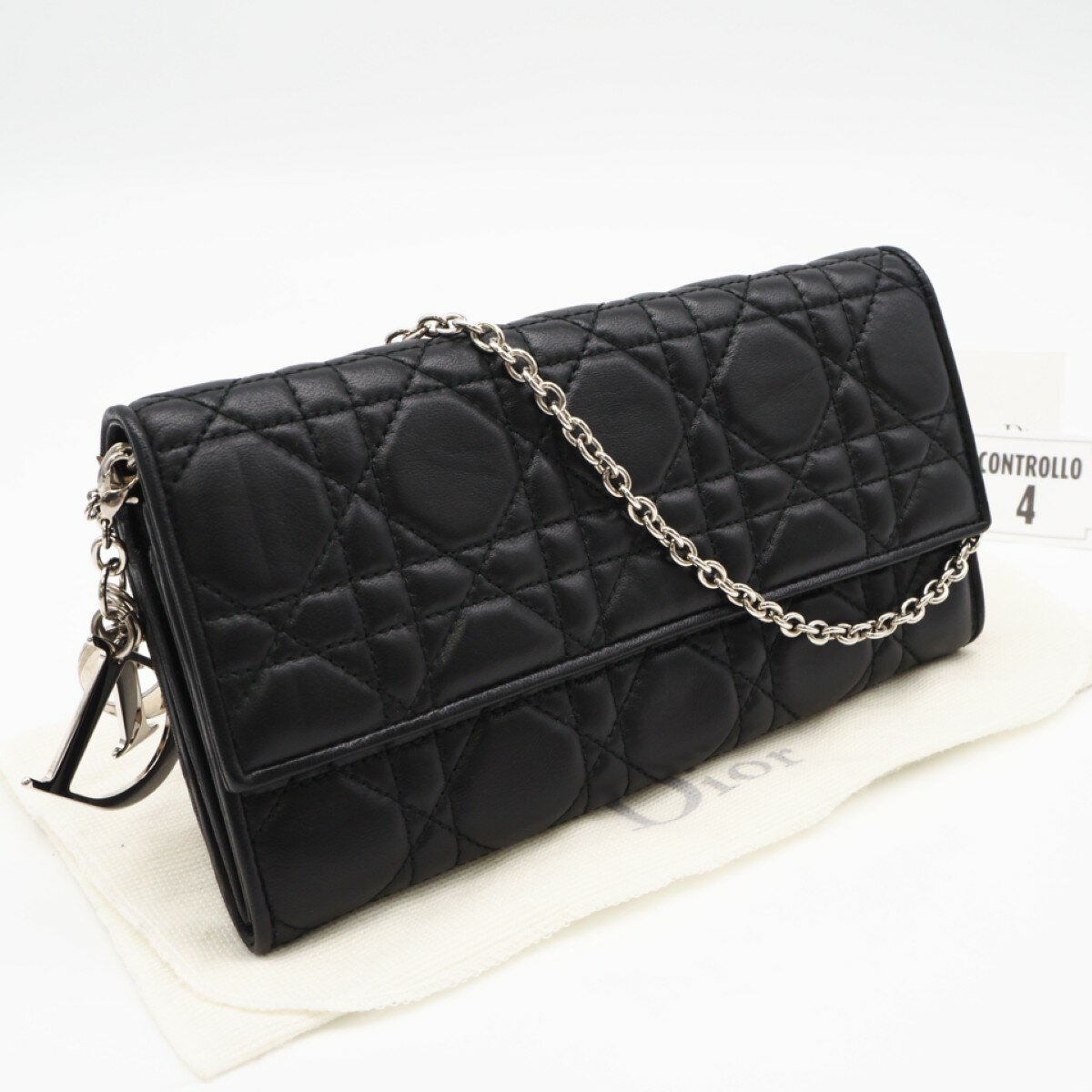 樂天商城 - ★3日以内返品可★ 美品 Christian Dior クリスチャンディオール レディディオール カナージュ チェーンウォレット CAL43060P ハンドバッグ ブラック シルバー ラムスキン レディース【中古】