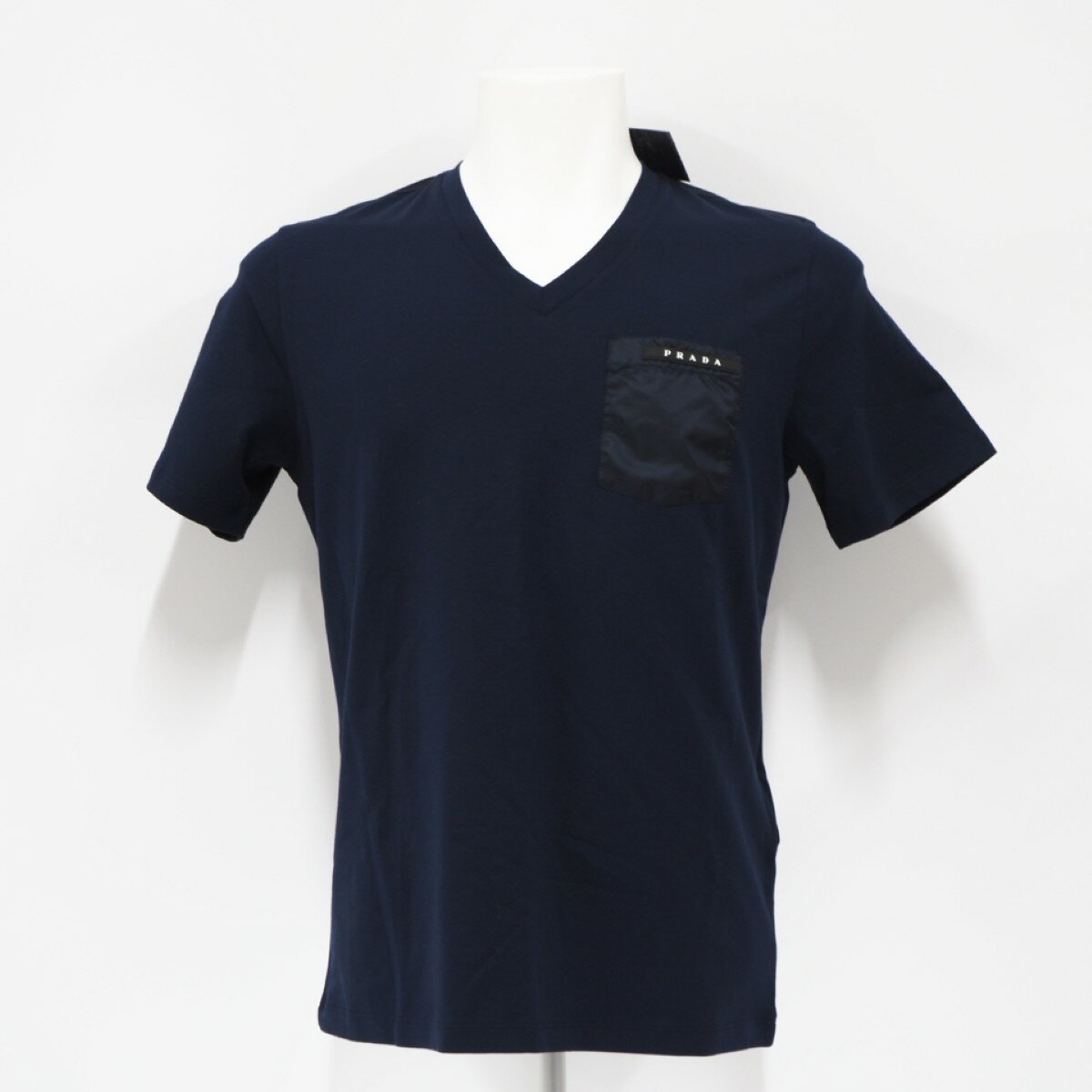 ★3日以内返品可★ 未使用 PRADA プラダ ラバーロゴ 半袖Tシャツ S SJN251 半袖シャツ ネイビー コットン ナイロン メンズ