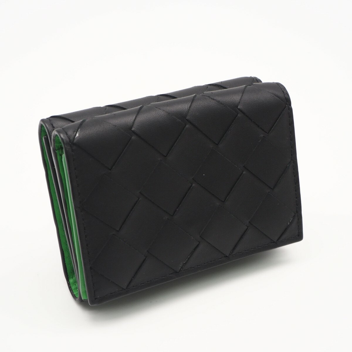 Rakuten - ★3日以内返品可★ 美品 BOTTEGAVENETA ボッテガヴェネタ イントレチャート タイニー 三つ折り ウォレット 667036 三つ折り財布 ブラック グリーン カーフレザー メンズ【中古】