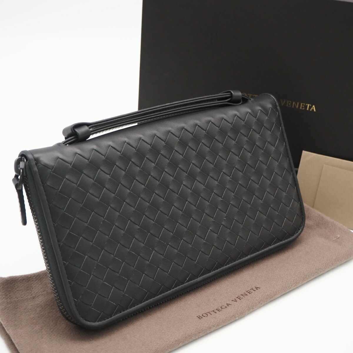 Rakuten - ★3日以内返品可★ 美品 BOTTEGAVENETA ボッテガヴェネタ イントレチャート トラベルケース 169730 長財布 グレー カーフレザー メンズ【中古】