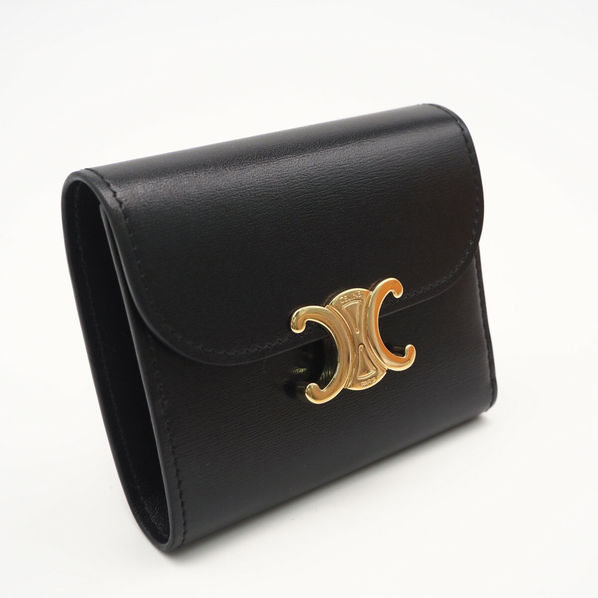 Rakuten - ★3日以内返品可★ 美品 CELINE セリーヌ トリオンフ スモール フラップウォレット 10D783 三つ折り財布 ブラック カーフレザー レディース【中古】