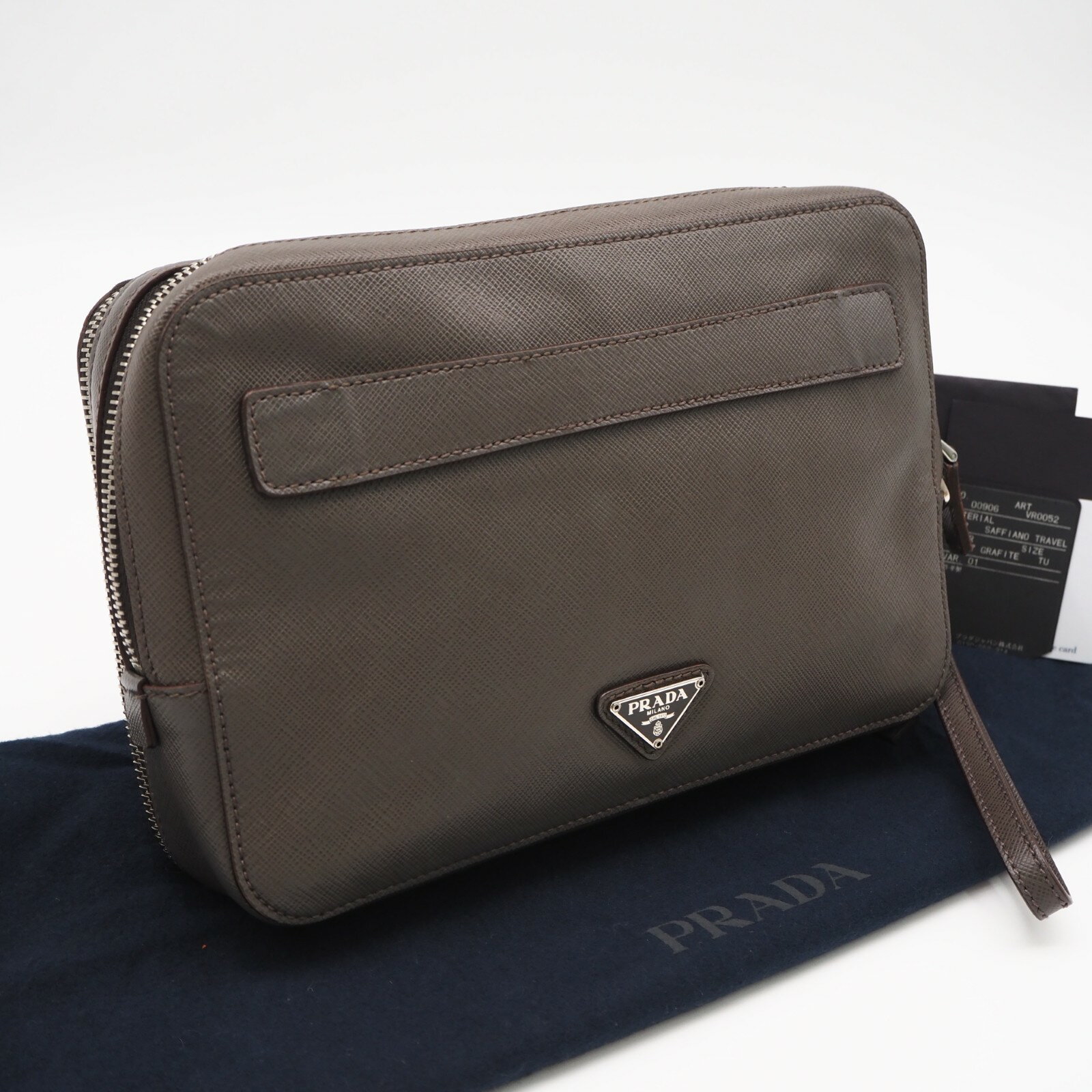 ★3日以内返品可★ PRADA プラダ サフィアーノレザー セカンドバッグ 2VF052 セカンドバッグ グレージュ サフィアーノ メンズ【中古】