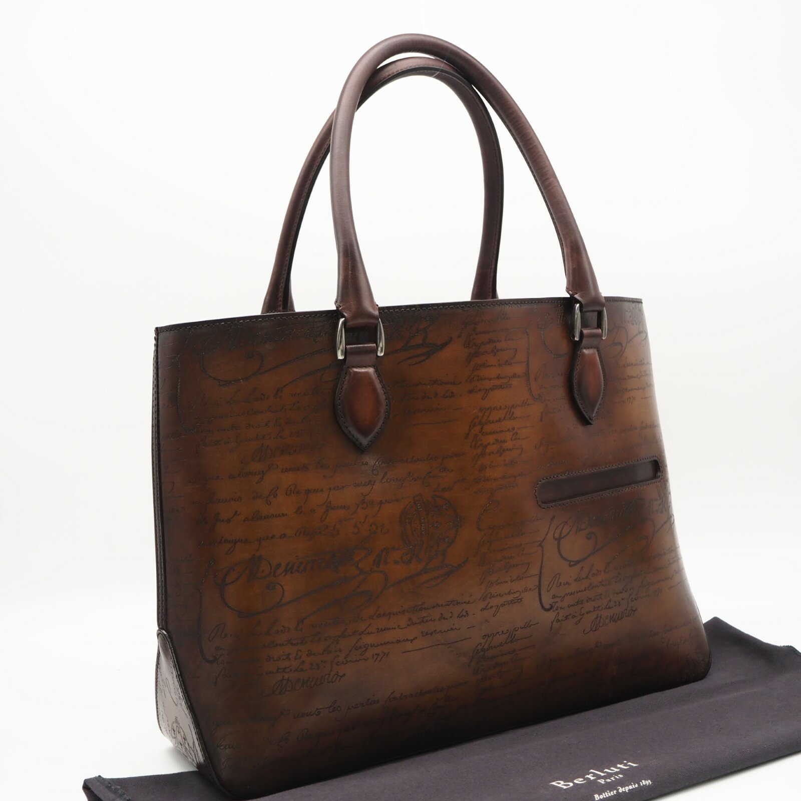 Rakuten - ★3日以内返品可★ 美品 Berluti ベルルッティ ヴェネチアレザー カリグラフィ トゥジュール トートバッグ TOUJOURS-V2 ハンドバッグ ブラウン カーフレザー メンズ【中古】