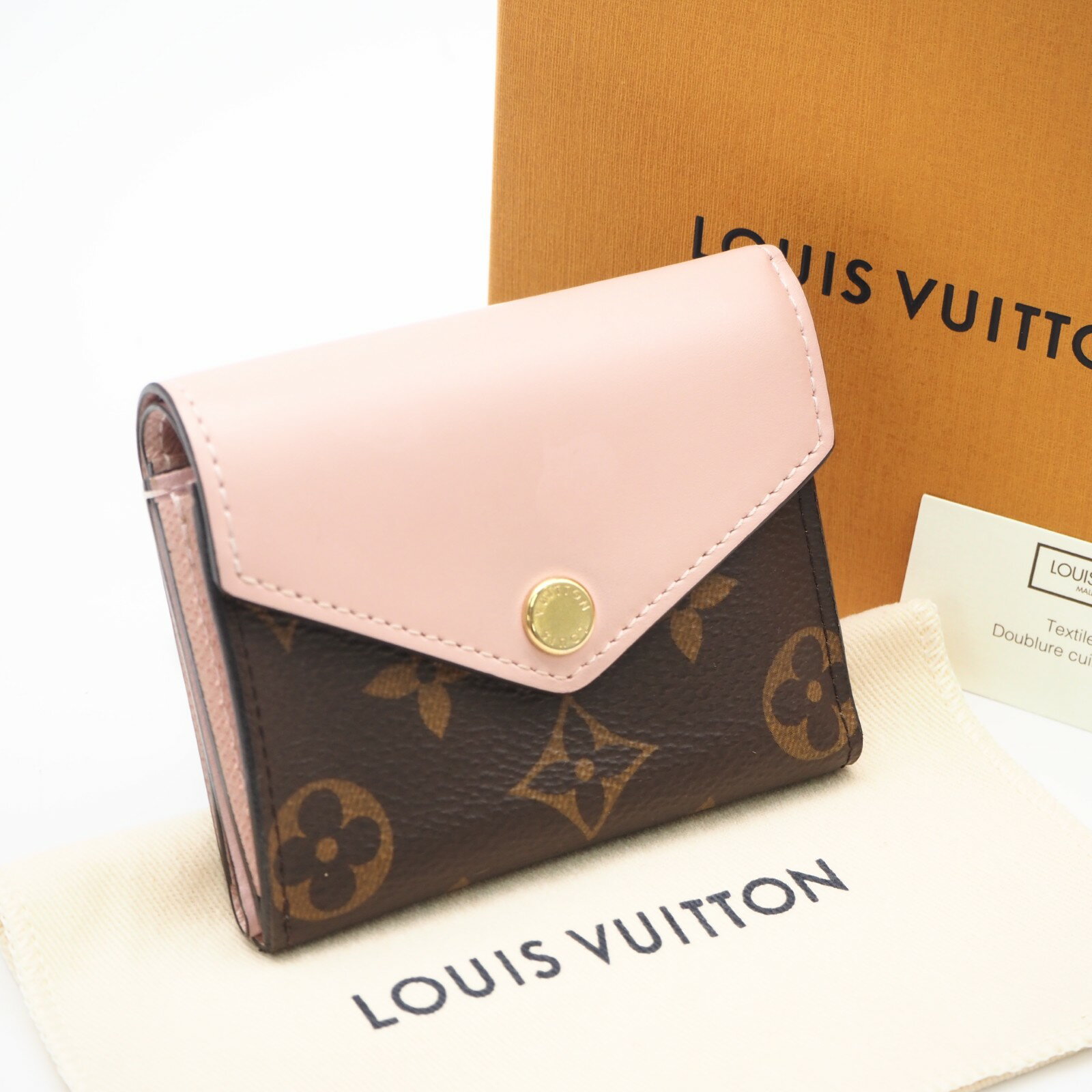 樂天商城 - ★3日以内返品可★ LOUIS VUITTON ルイ・ヴィトン モノグラム ポルトフォイユゾエ ローズバレリーヌ M62933 三つ折り財布 ピンク ブラウン ベージュ コーティングキャンバス グレインレザー レディース【中古】